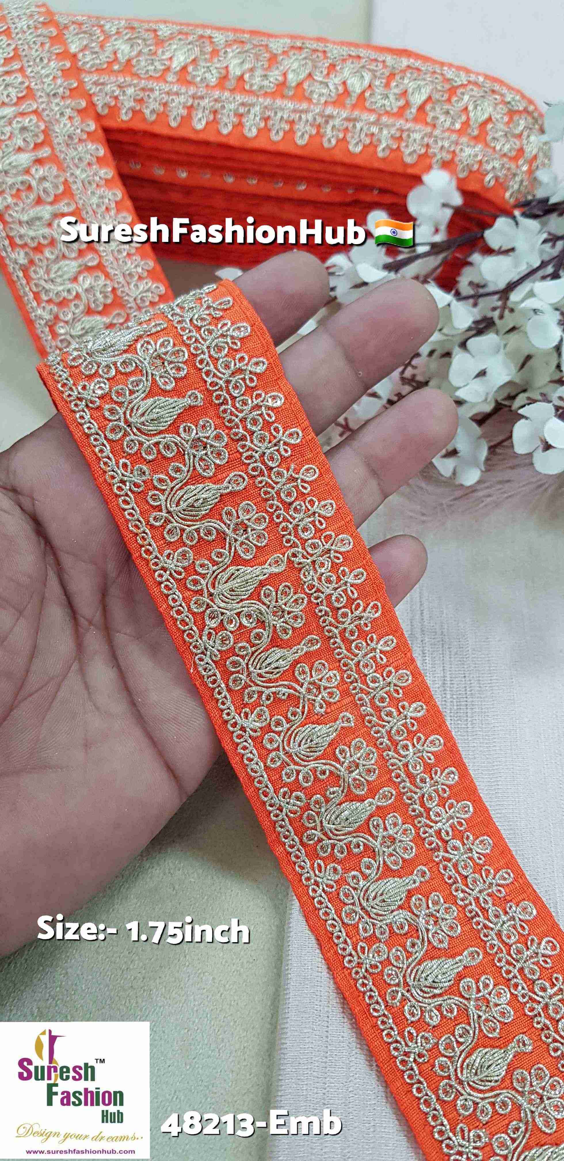 Orange Pearl & Sequence Fabric Lace