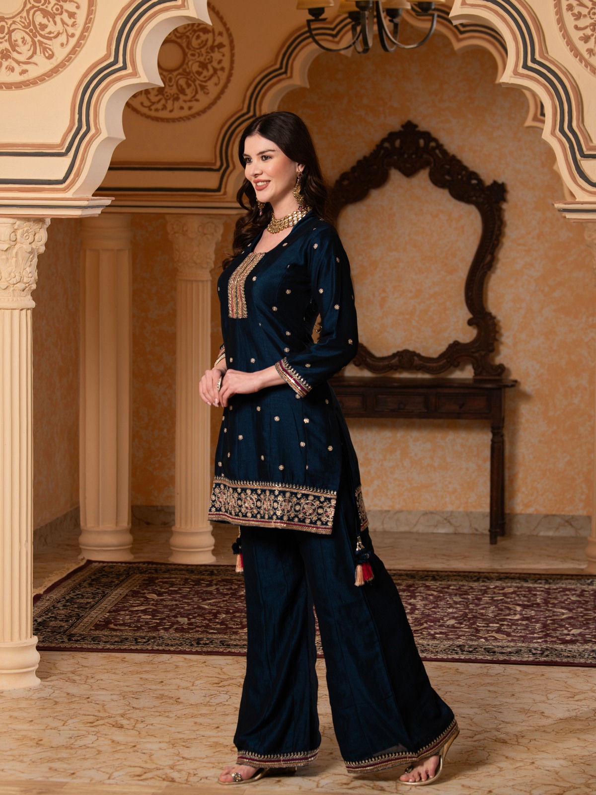 ALBION FANCY LADIES ETHNIC PURPLE KURTI SET