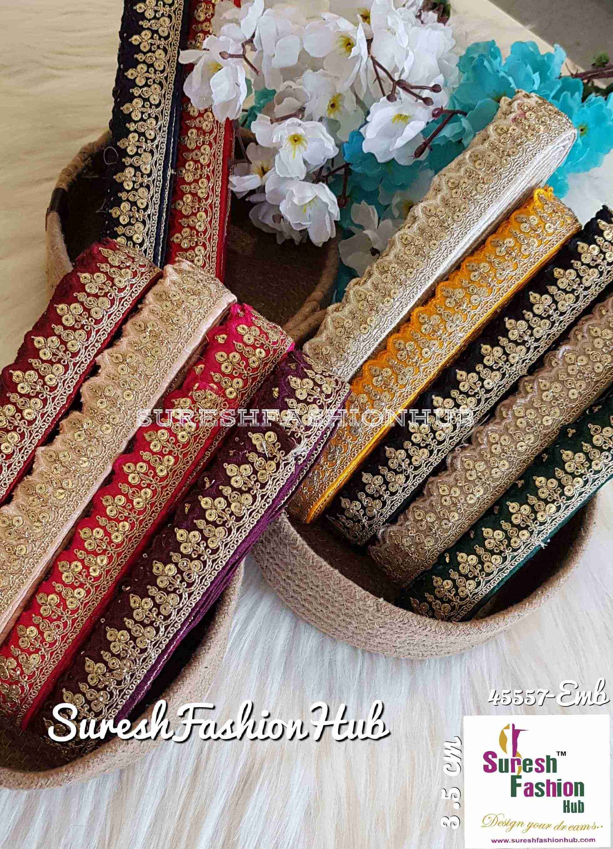 Sequenced Dark Blue Charming Embroidered Trim