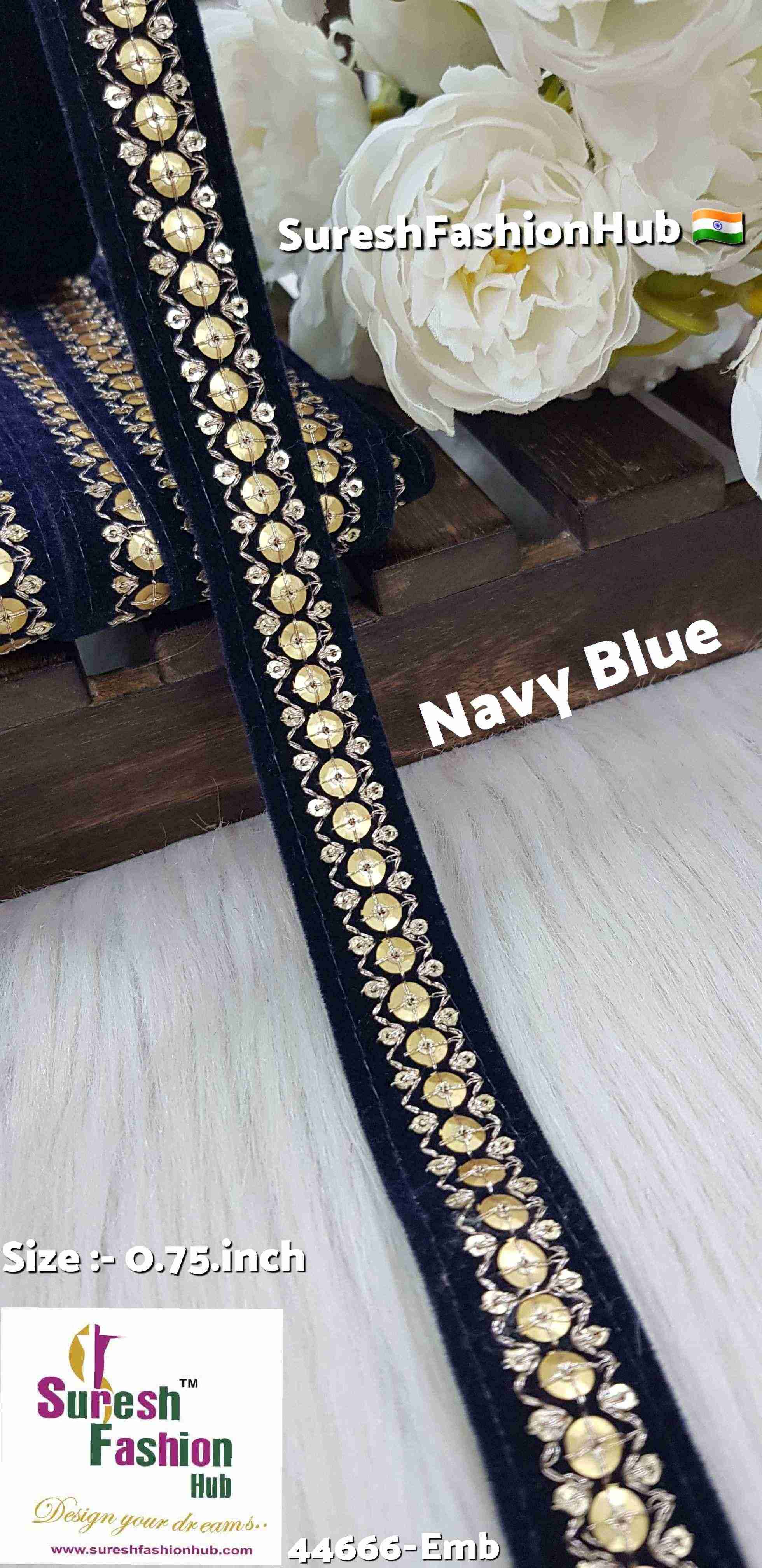 Navy Blue Velvet Jari Sequin Lace