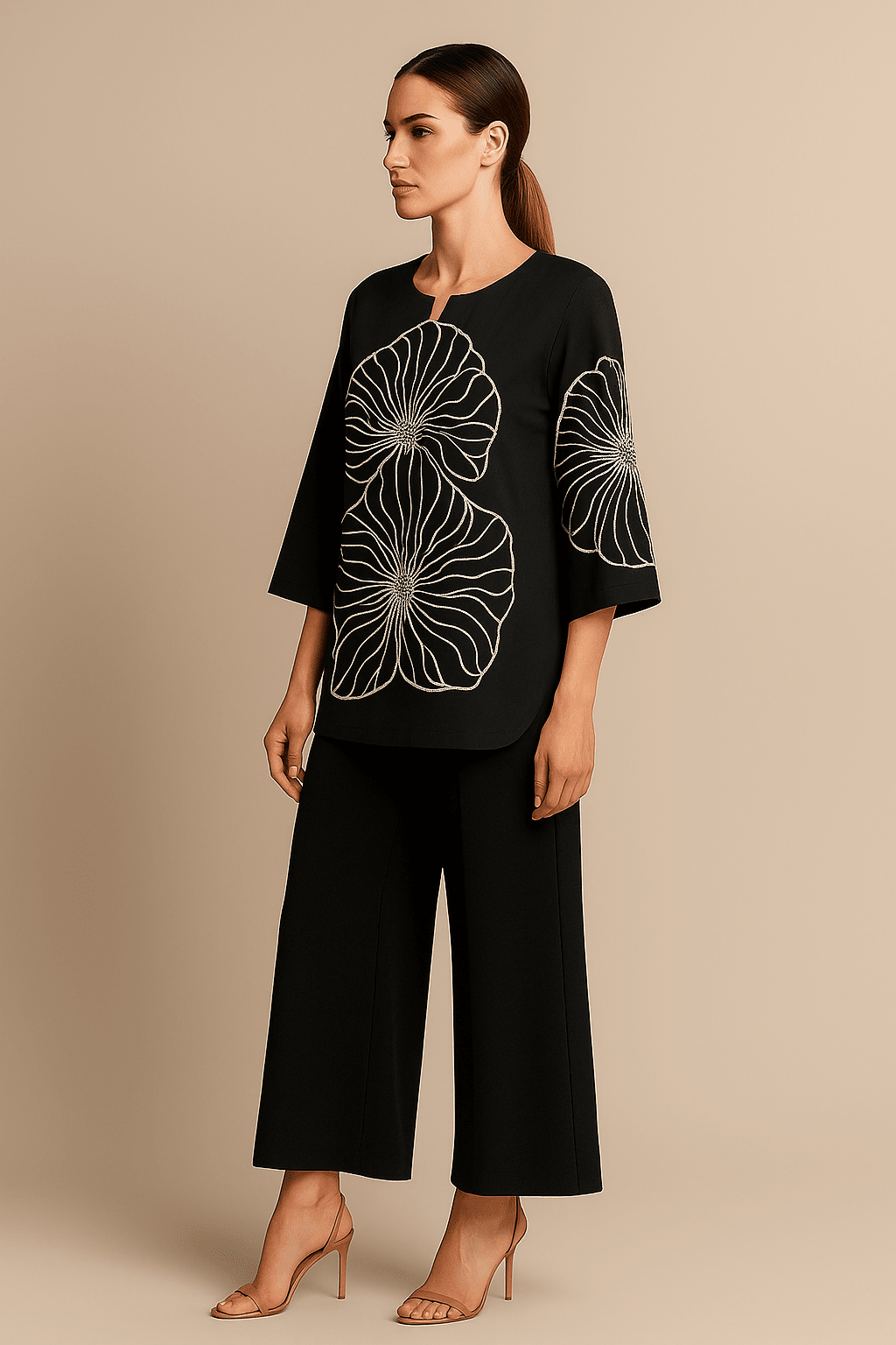 Women's Black  Embroidered co-ord With Black  Pant
