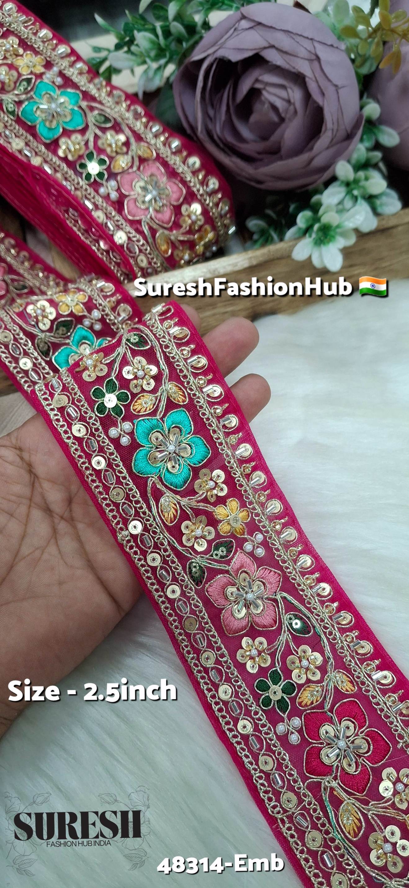 Rani Multicolor Kaddana Floral Embroidery Lace