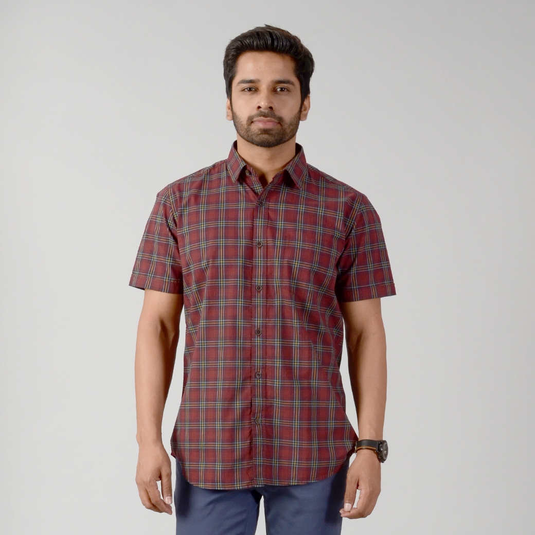 JadeBlue | Men's Brown Cotton Checked Casual Shirts 0