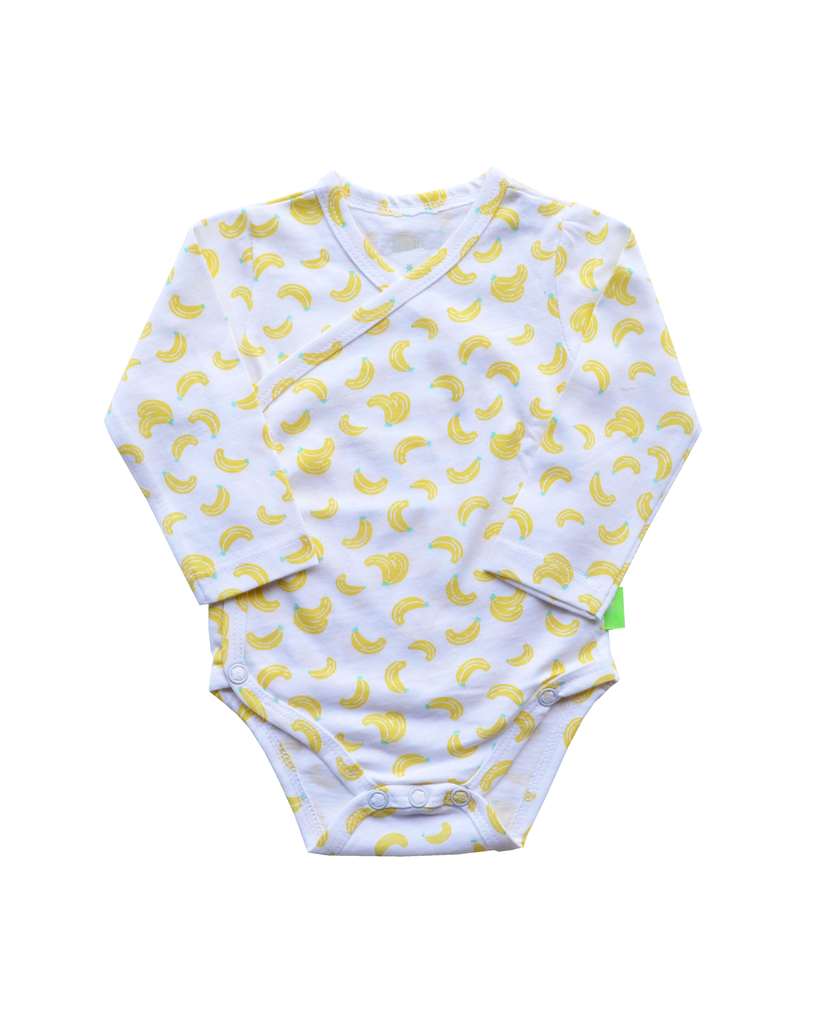 White Long Sleeve  Rompers/Onesie with Allover Banana Print (100% Cotton Single Jersey)