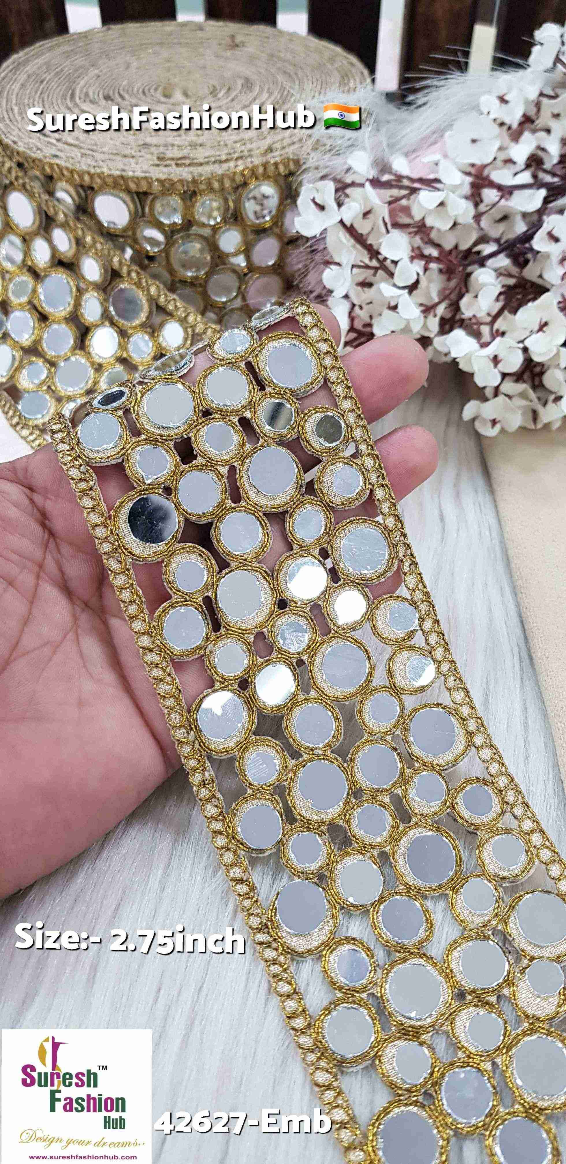 Matt Round Mirror Cutwork Lace