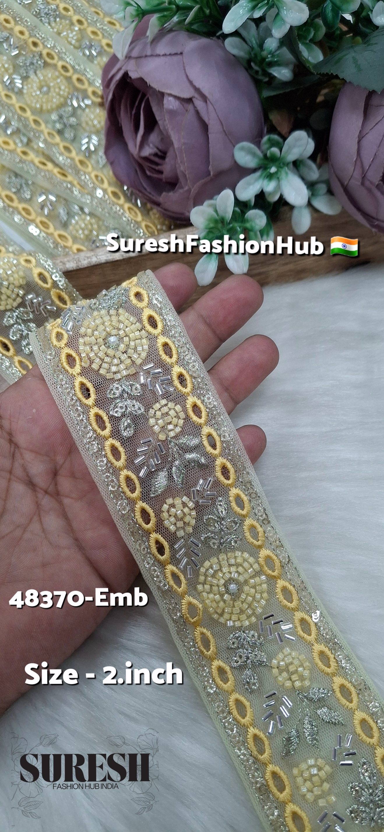 Yellow TwinCut Floral Net Embroidered Lace
