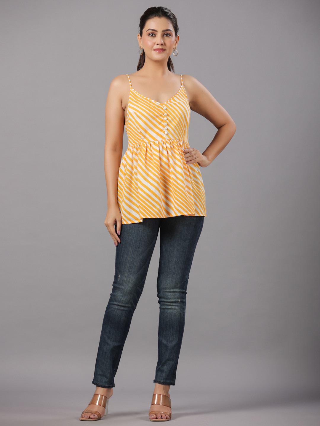 COTTON LEHERIYA FLARED STRAPPY TOP