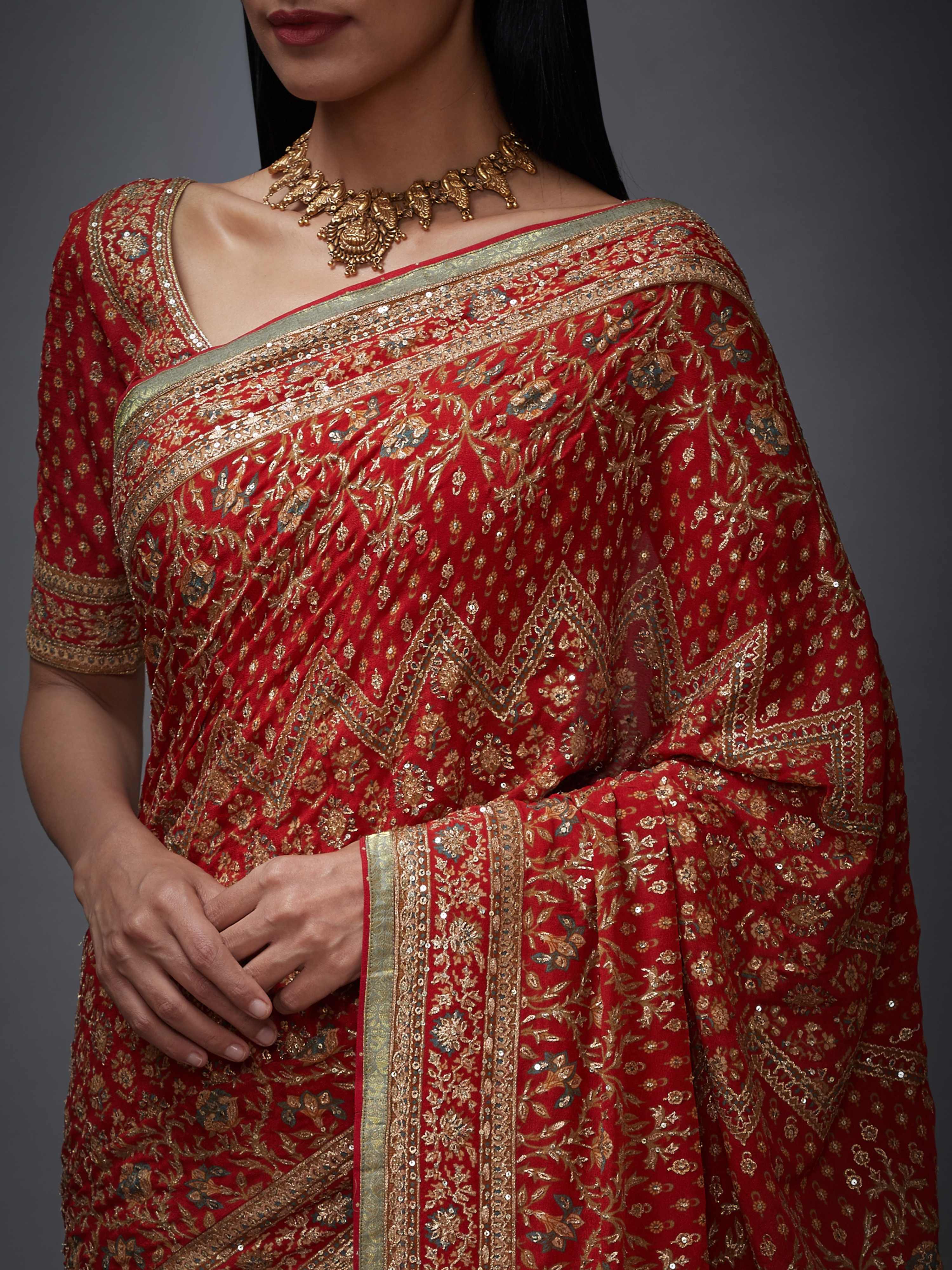 Rust & Beige Rajkot Saree With Unstitched Blouse