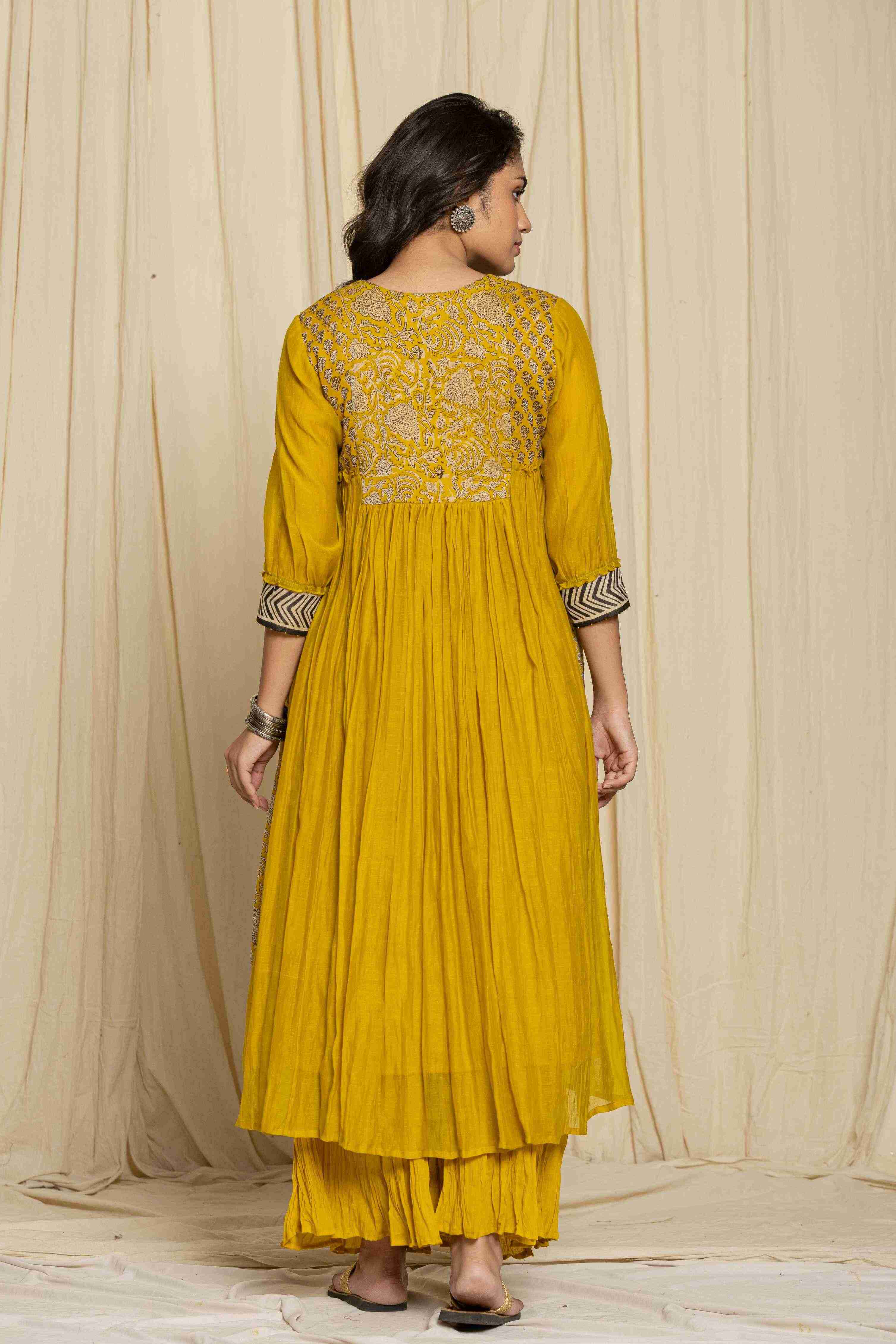 Yellow chanderi kurta with sharara