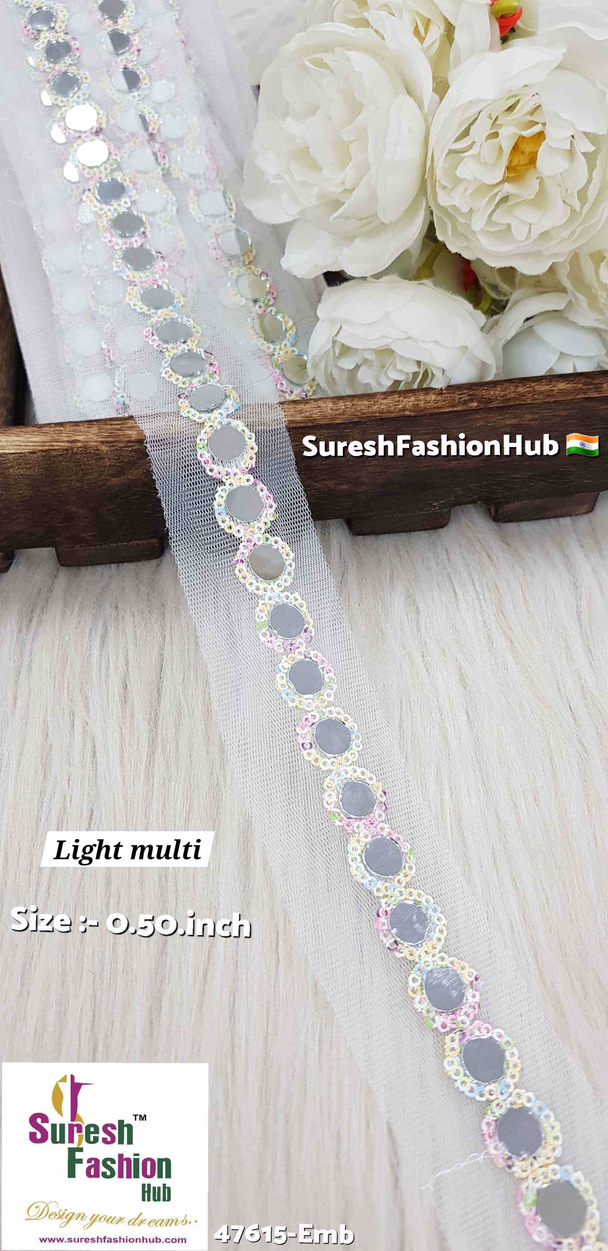 Light Multi on White Net Sequin Mirror Lace