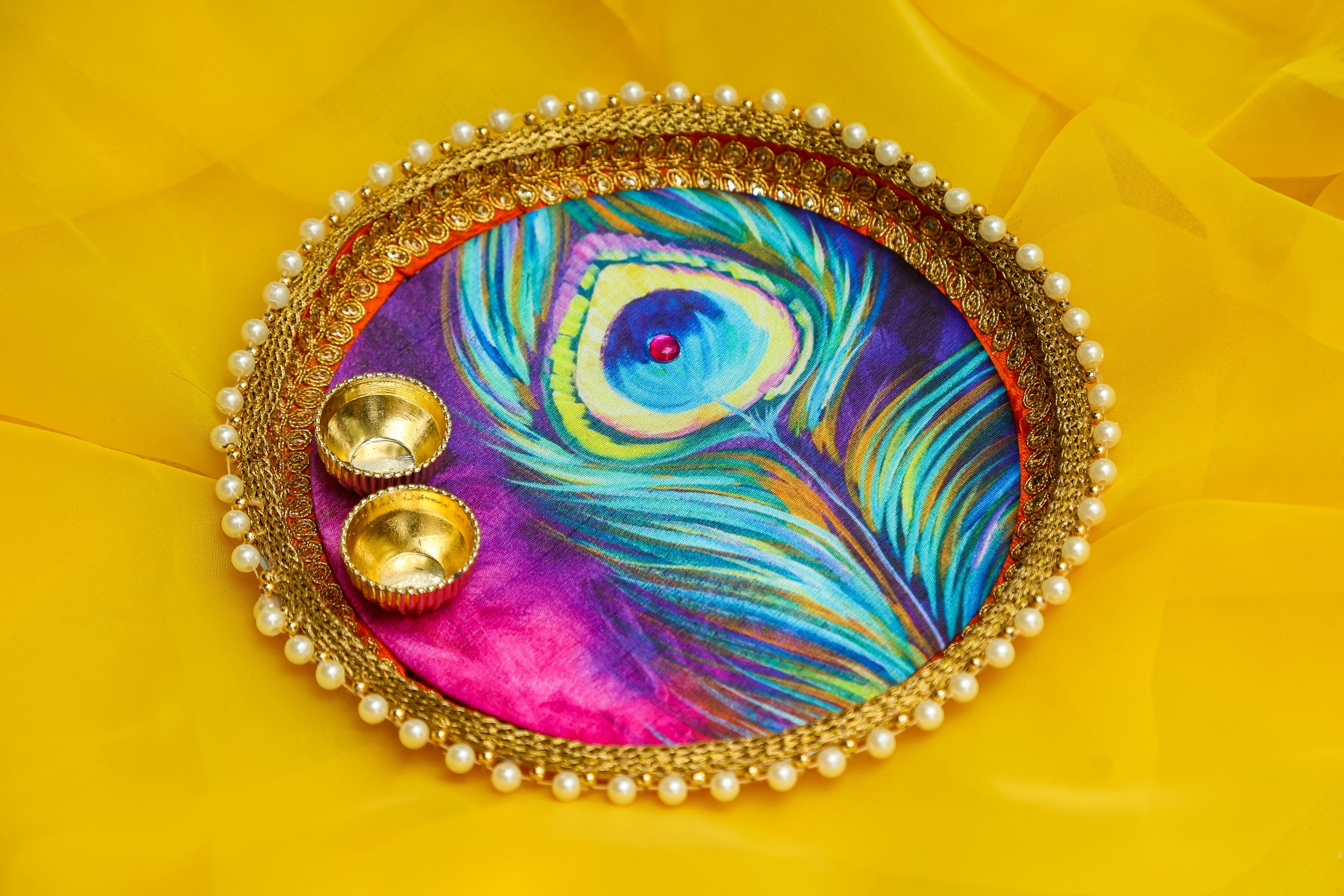 Floral art | Feather Arti Thali 8" undefined