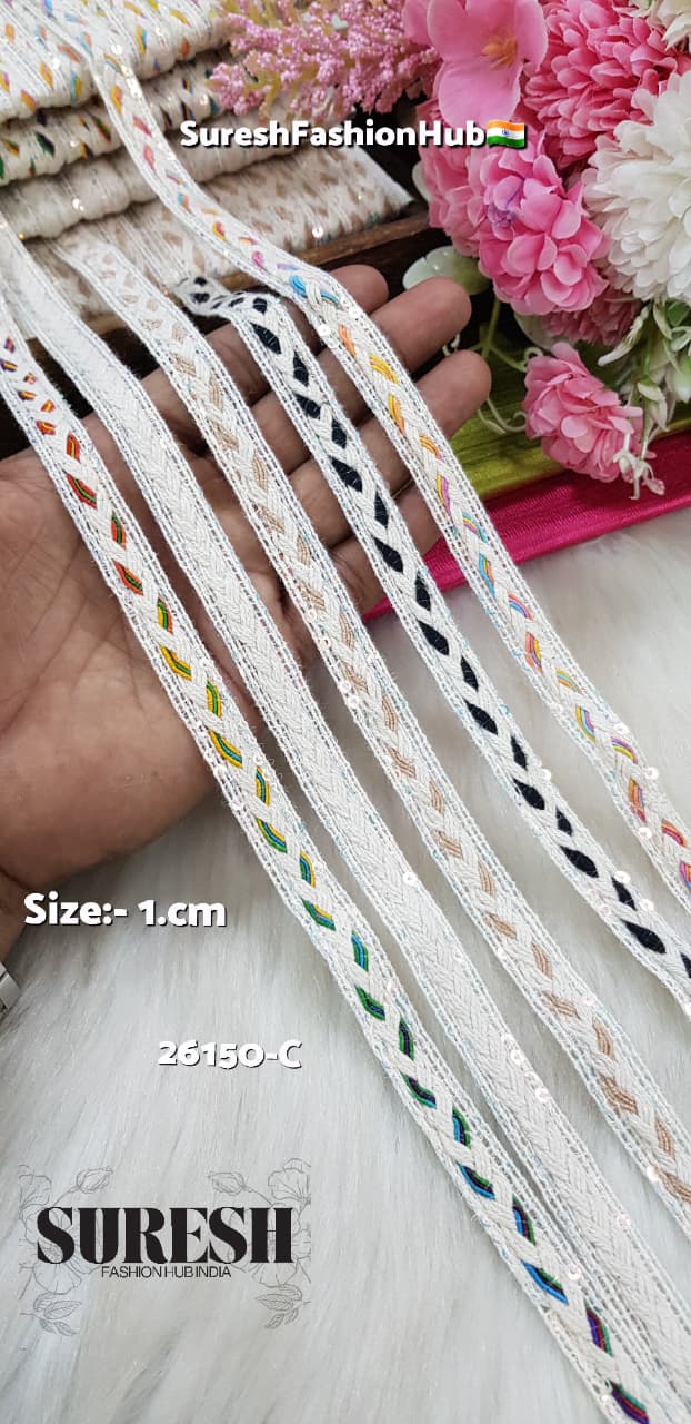 Charming Chotli Lace with-Rainbow Sequin Border–Offwhite Light Multy*26150-C