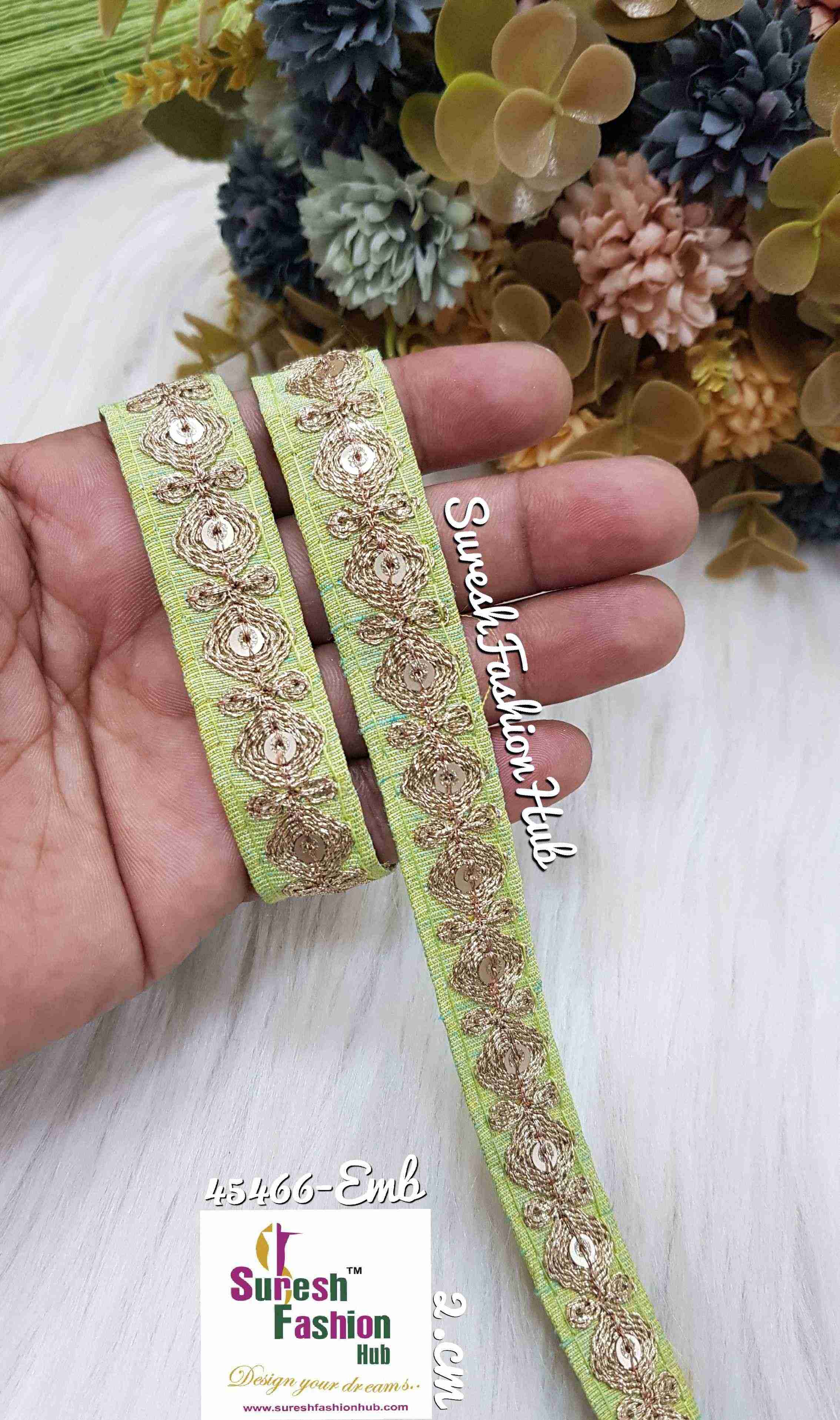 Parrot Green Embroidered Design Trim