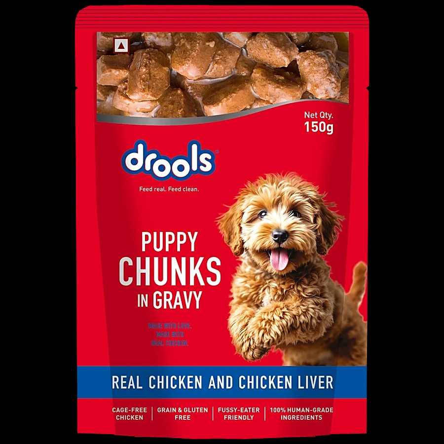 Drools Real Chicken & Liver Chunks In Gravy Wet Food For Puppy, 150g