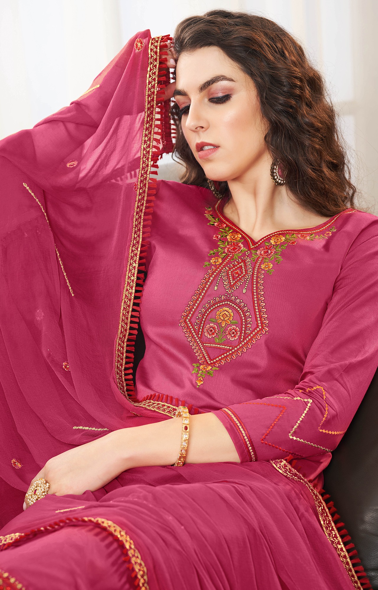 Pink Color Cotton Embroidered Unstitched Dress Material-FL_PANKHUDI1094_DM
