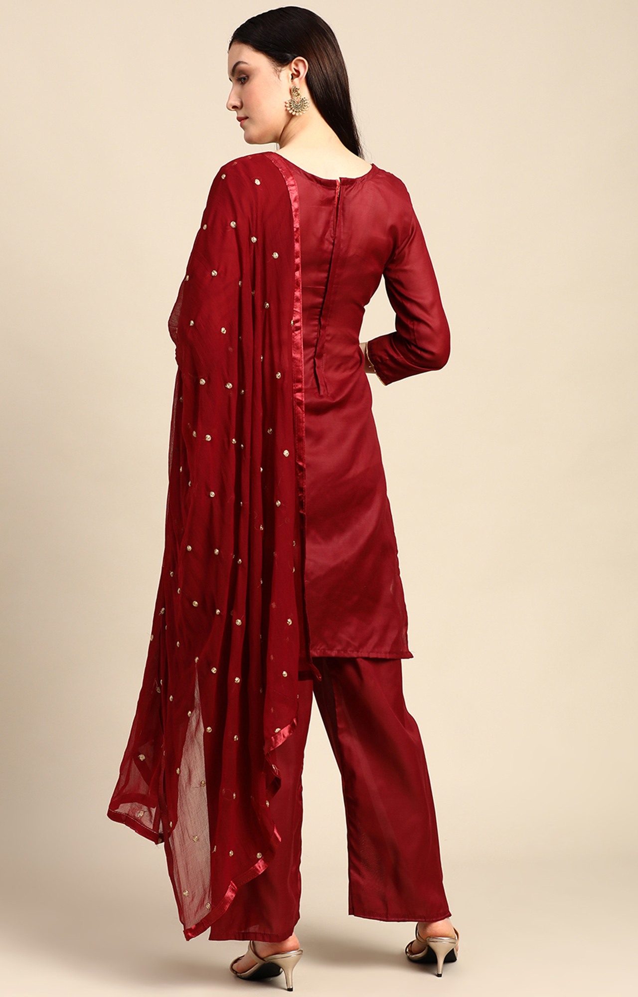 Shaily Women Maroon Color Cotton Embroidered With Tessels Unstitched Dress Material-VF_JALGALU_MRON_DM