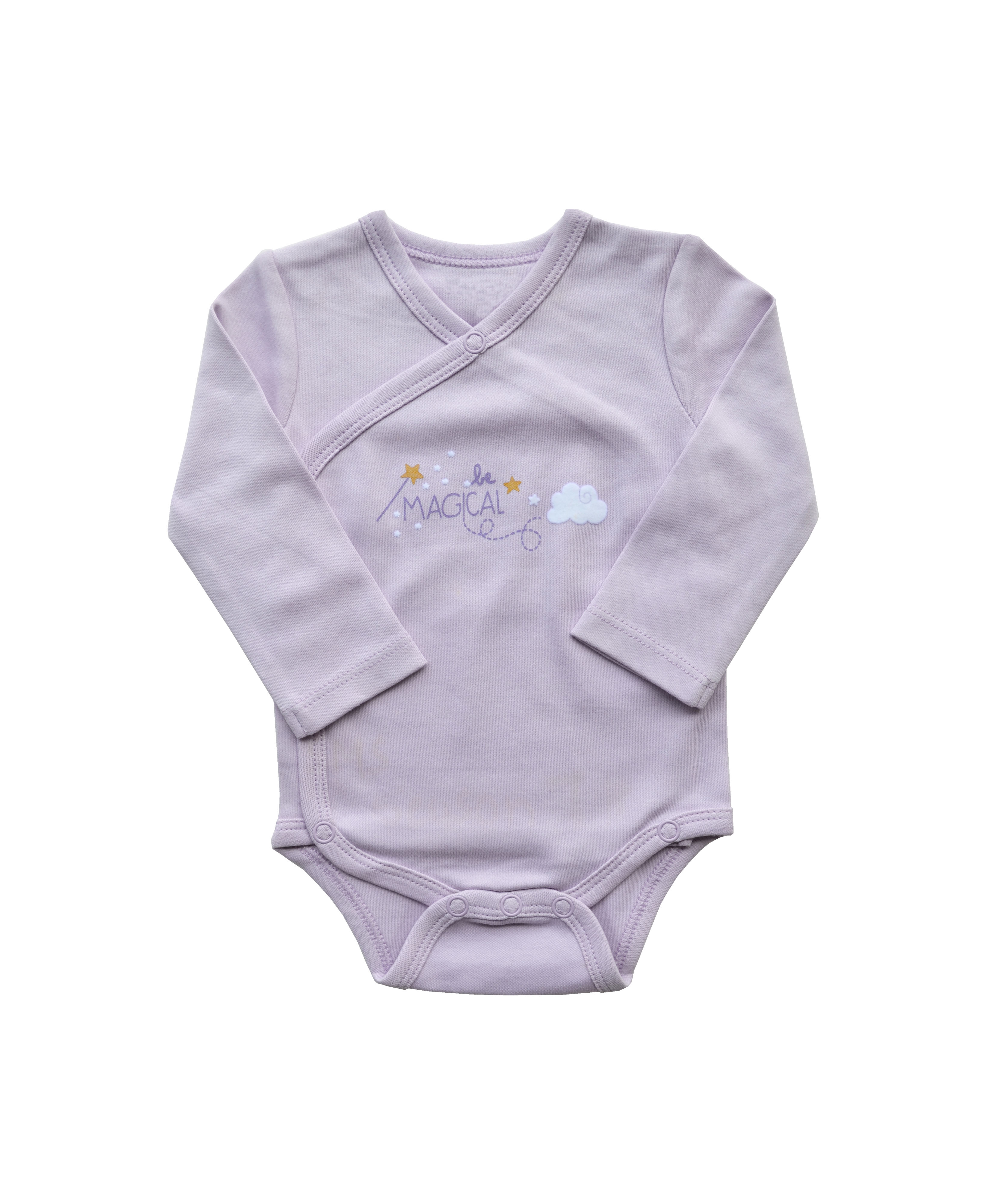 Purple Long Sleeve Romper/Onesie with Be Magical Print on Chest (100% Cotton Interlock)