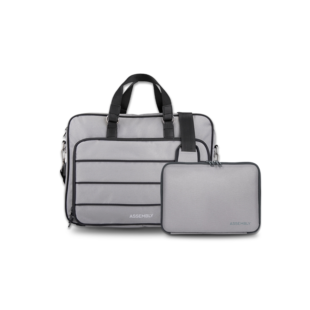 Combo: Grey Messenger Laptop Bag with Gadget Organizer Tech Kit