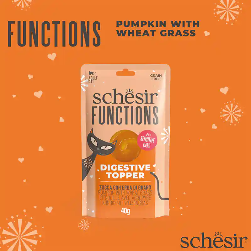 Schesir Function Digestive Tummy Topper Mousse Pumpkin With Wheatgrass 40G – (Best Before Feb’26)