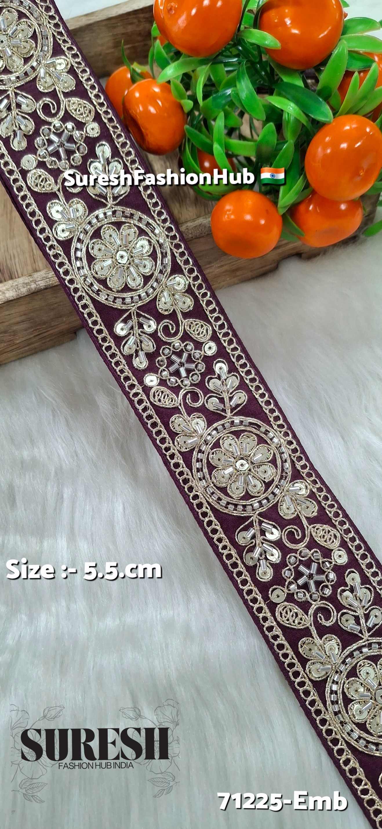 Magenta Floral Cutdana Bead Embroidery Lace – Design No. 71225-Emb