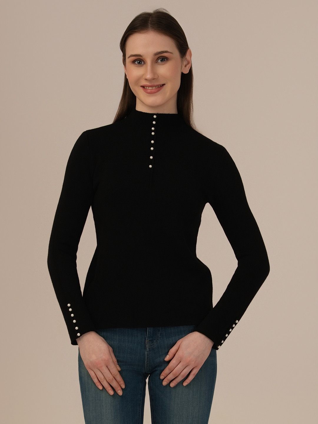 Albion Winter Black Woolen Top for Women – Warm & Trendy