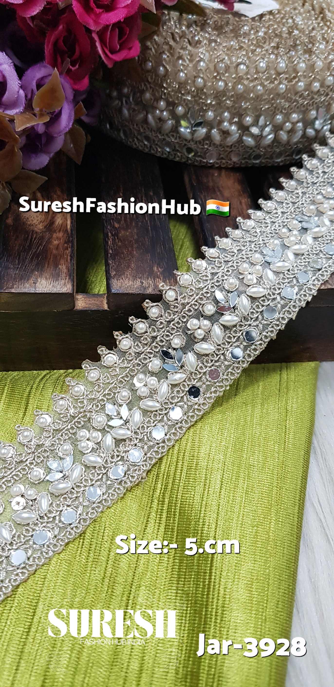 Pearl Shade Mirror & Moti Dori Lace – Jar-3928