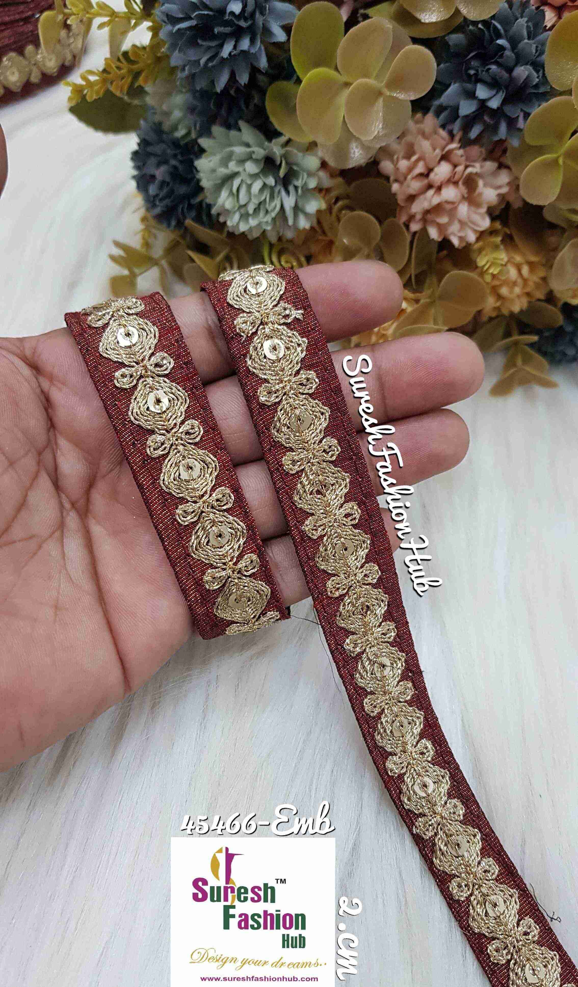 Garnet Maroon Embroidered Design Trim