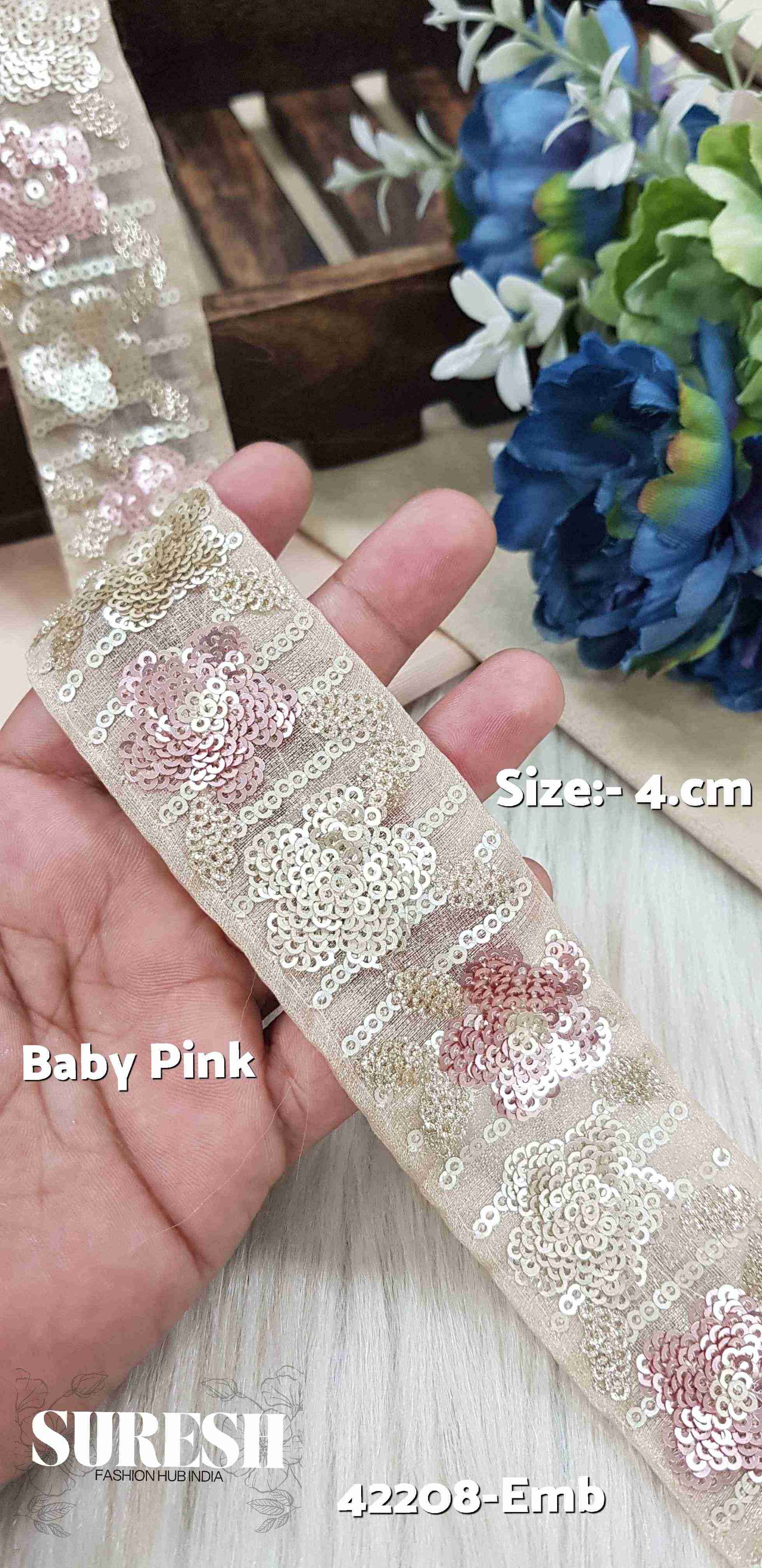 Baby Pink Floral Sequin Organza Lace