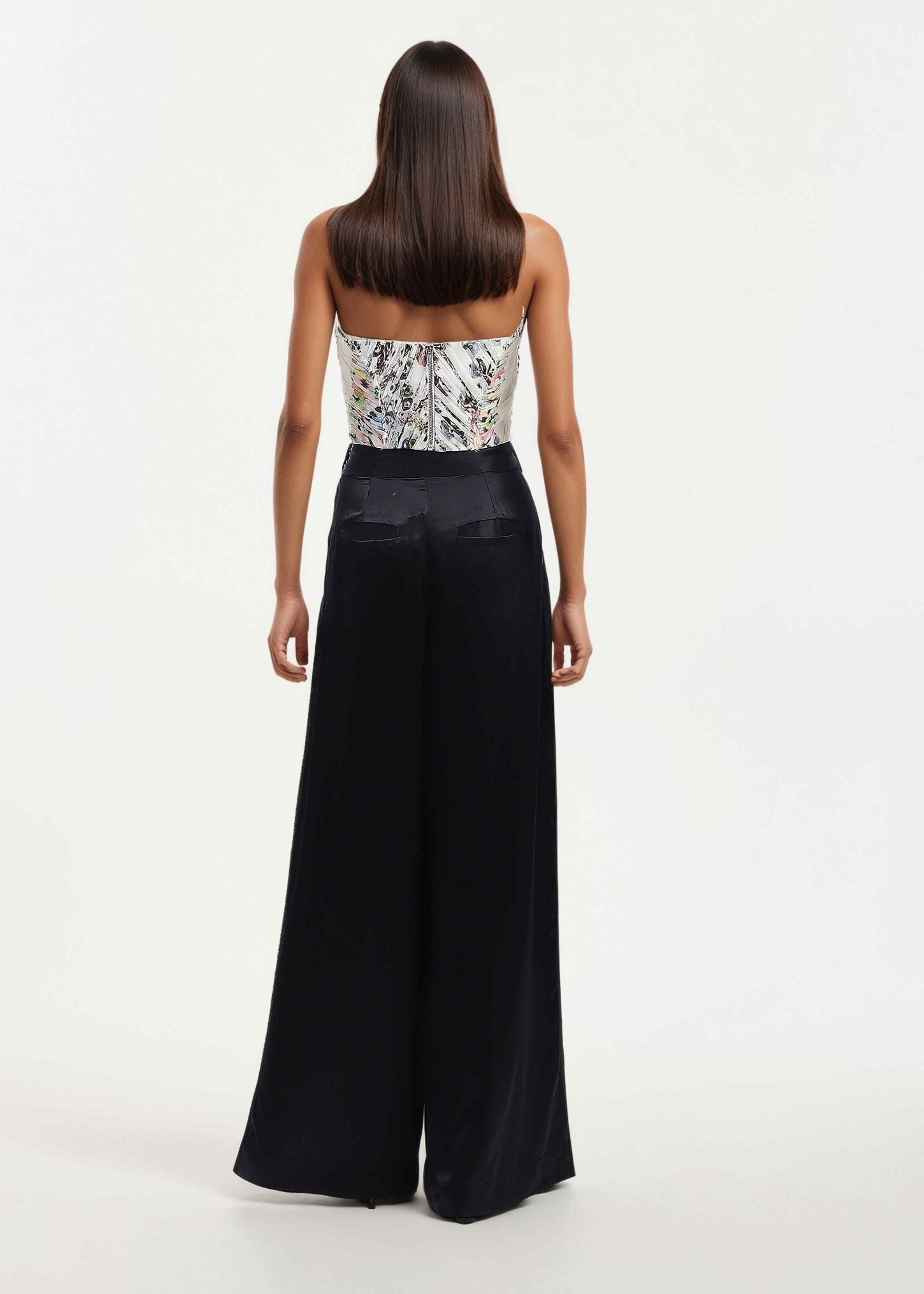 AKOK Multicolor Silk Rushed Corset Crop Top