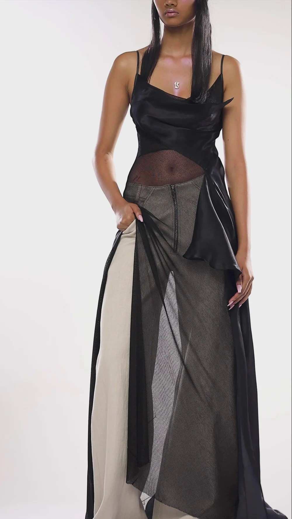Liquid Organza & Metal Mesh Slip Dress