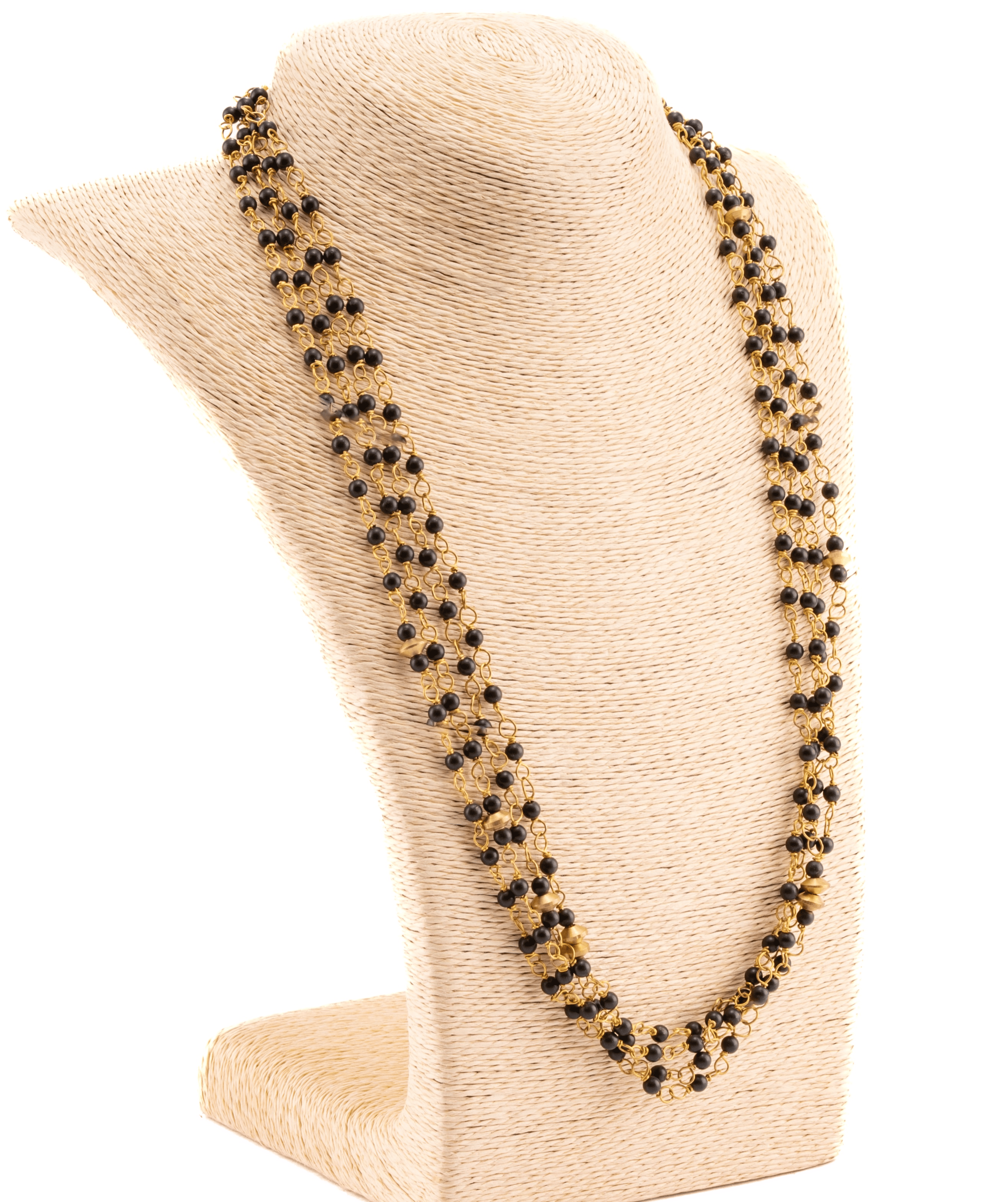 Multi-layered black beaded neclace