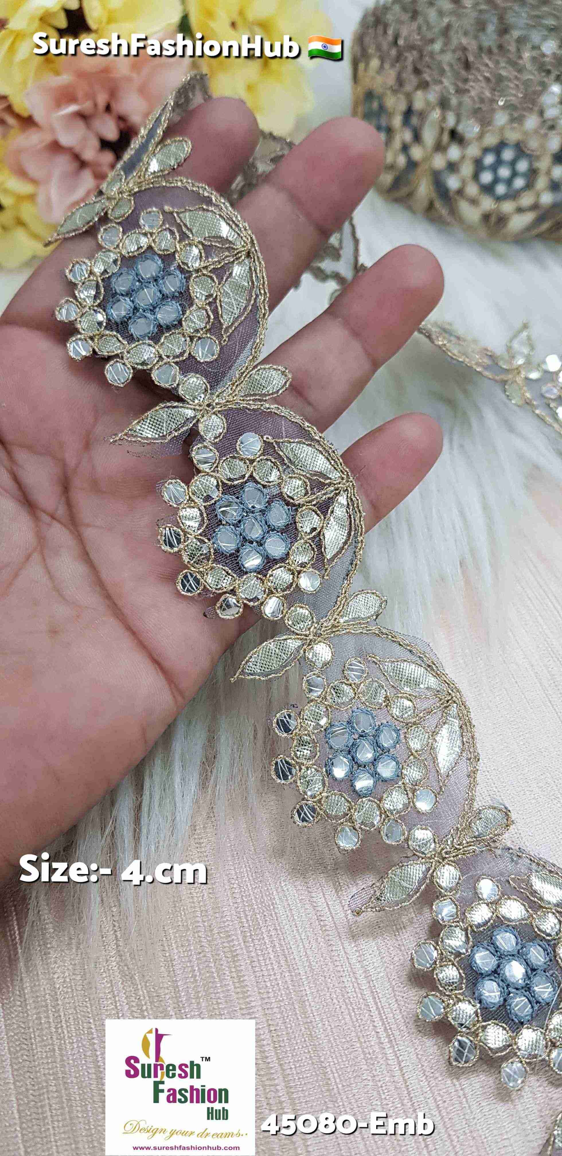 Grey Mirror Blossom Laser-Cut Gota Lace