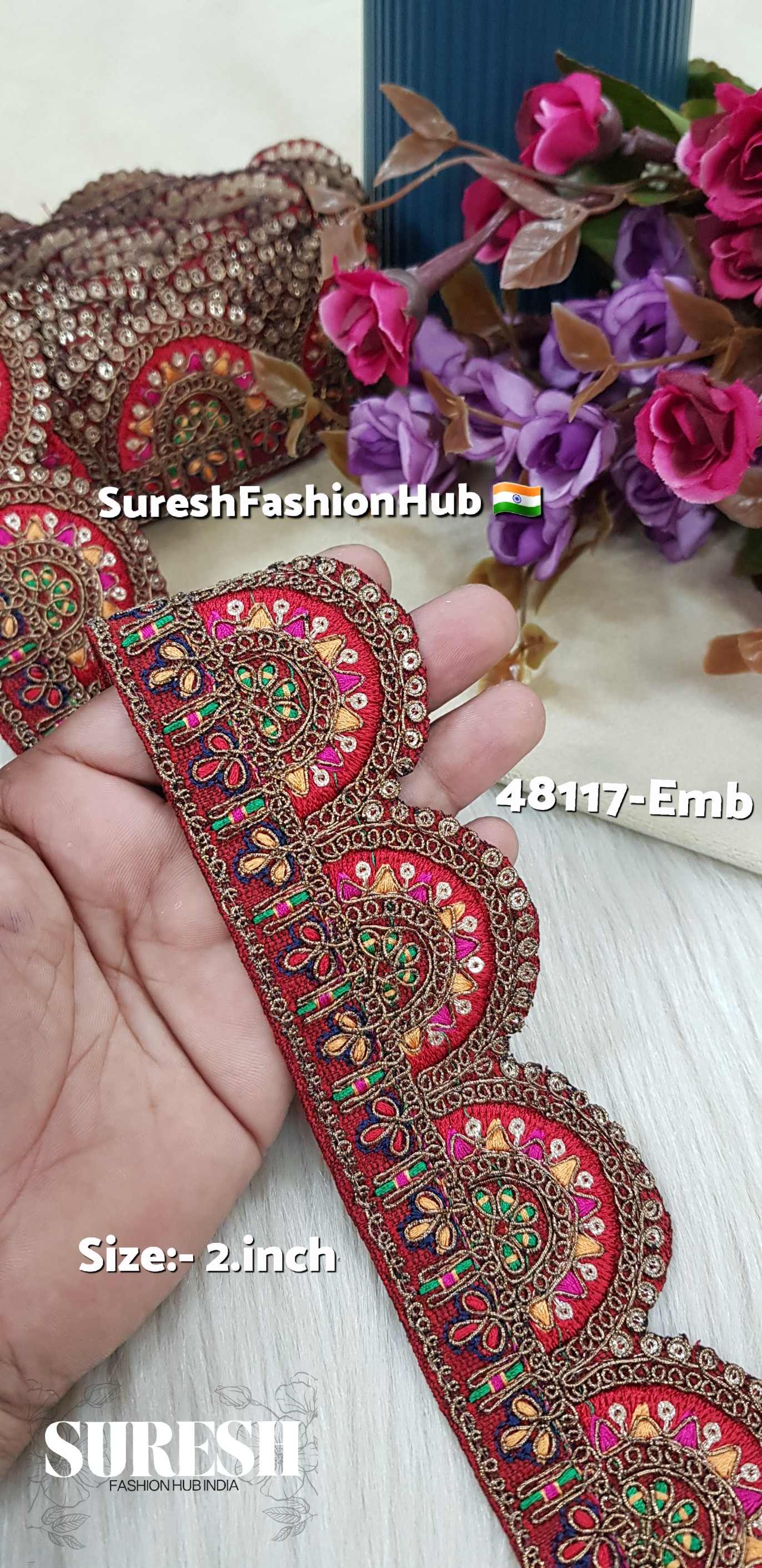 Abu Jani Style Embroidered Scallop Border – Maroon Base