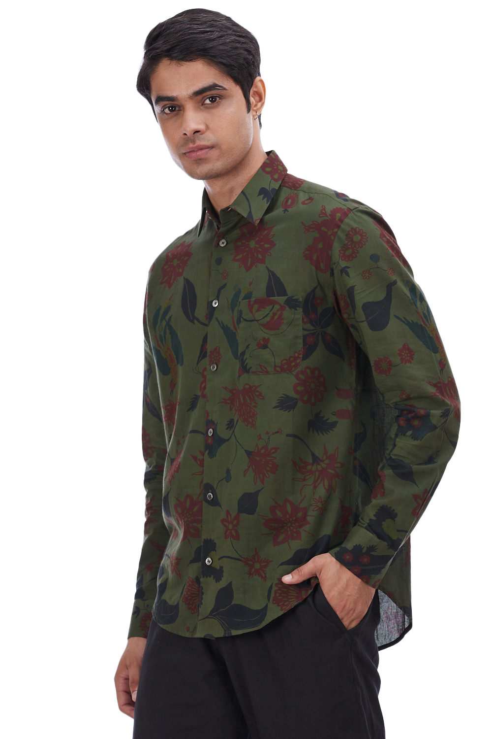 Hand-Printed Floral Regular-Fit Shirt