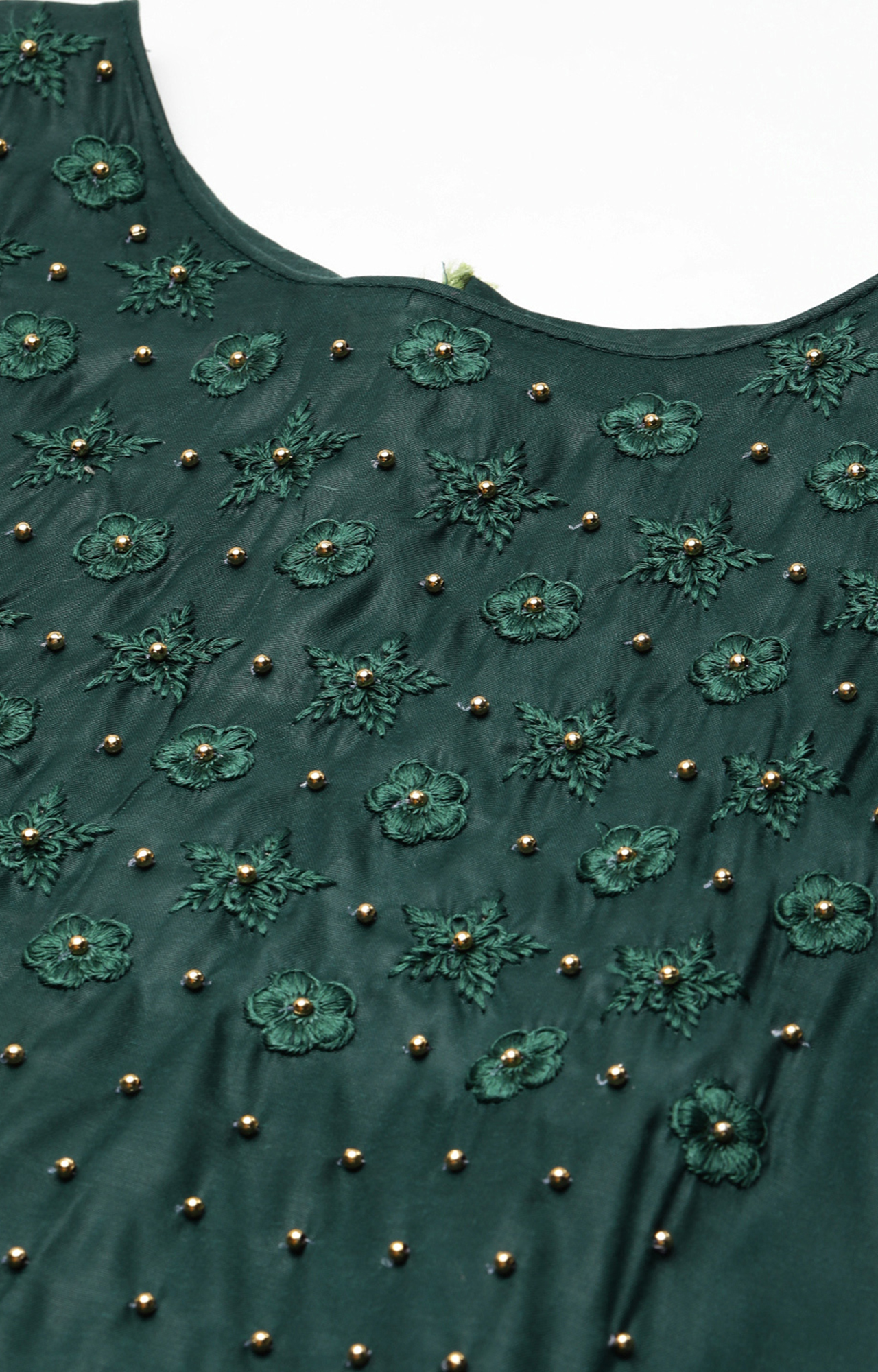 Shaily Women Dark Green Color Cotton Embroidered With Pearl Unstitched Dress Material-VF_KRINA_DGRN_DM