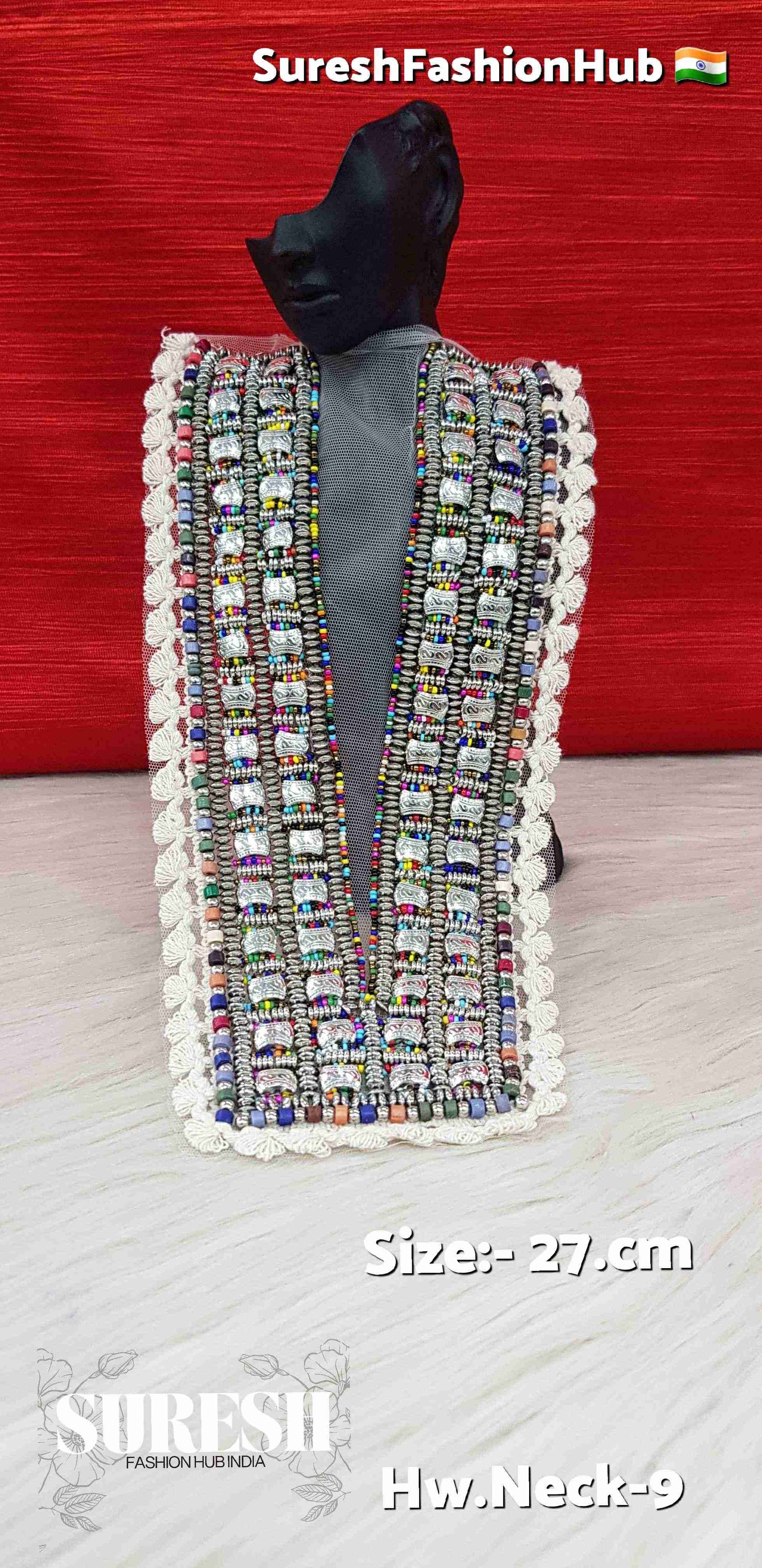 Boho Elegance Handcrafted Neck Patch – Multicolor on Off-White Net