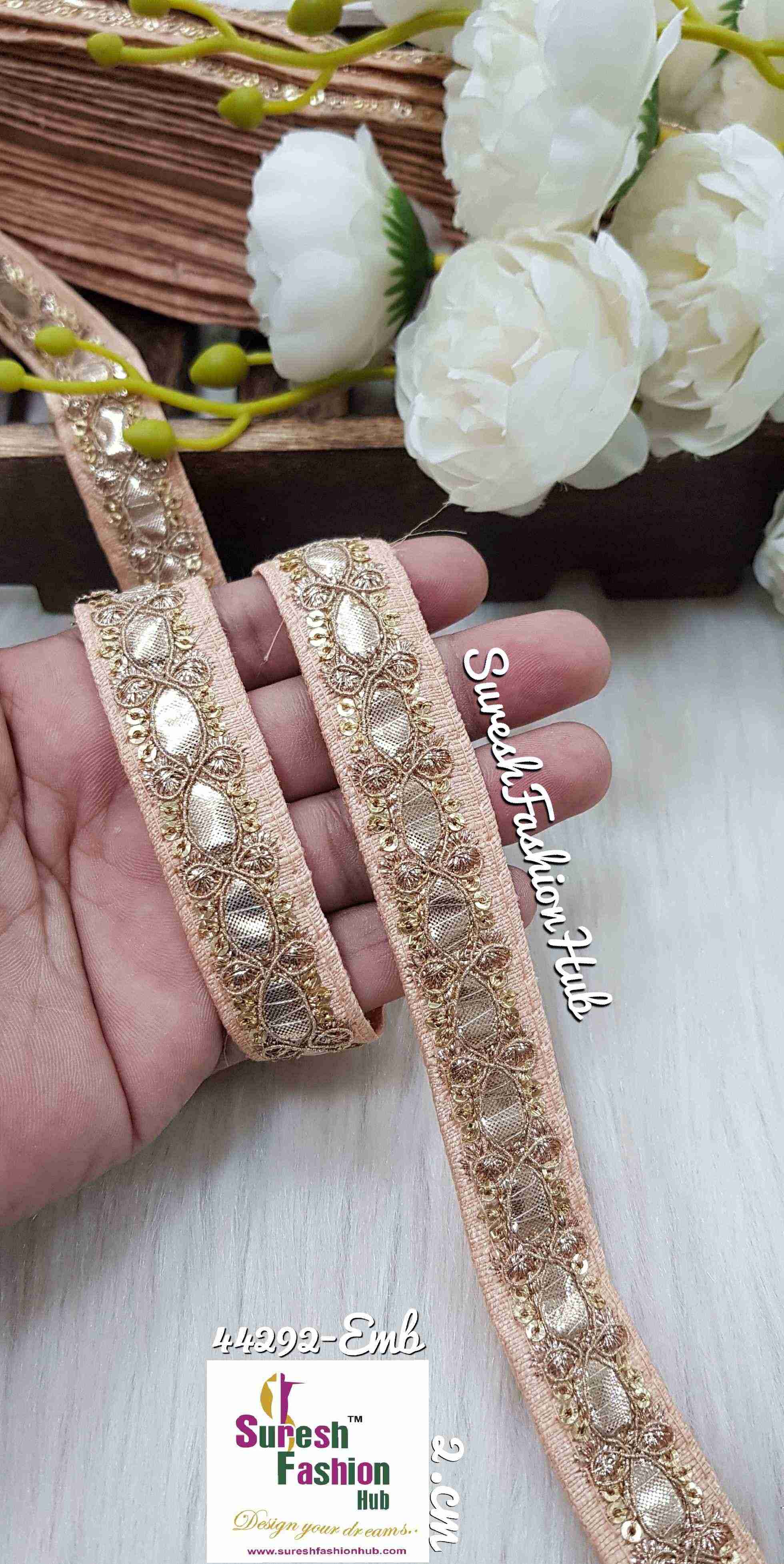 Gota Gold zari  Fusion  Peach Fabric Embellishments