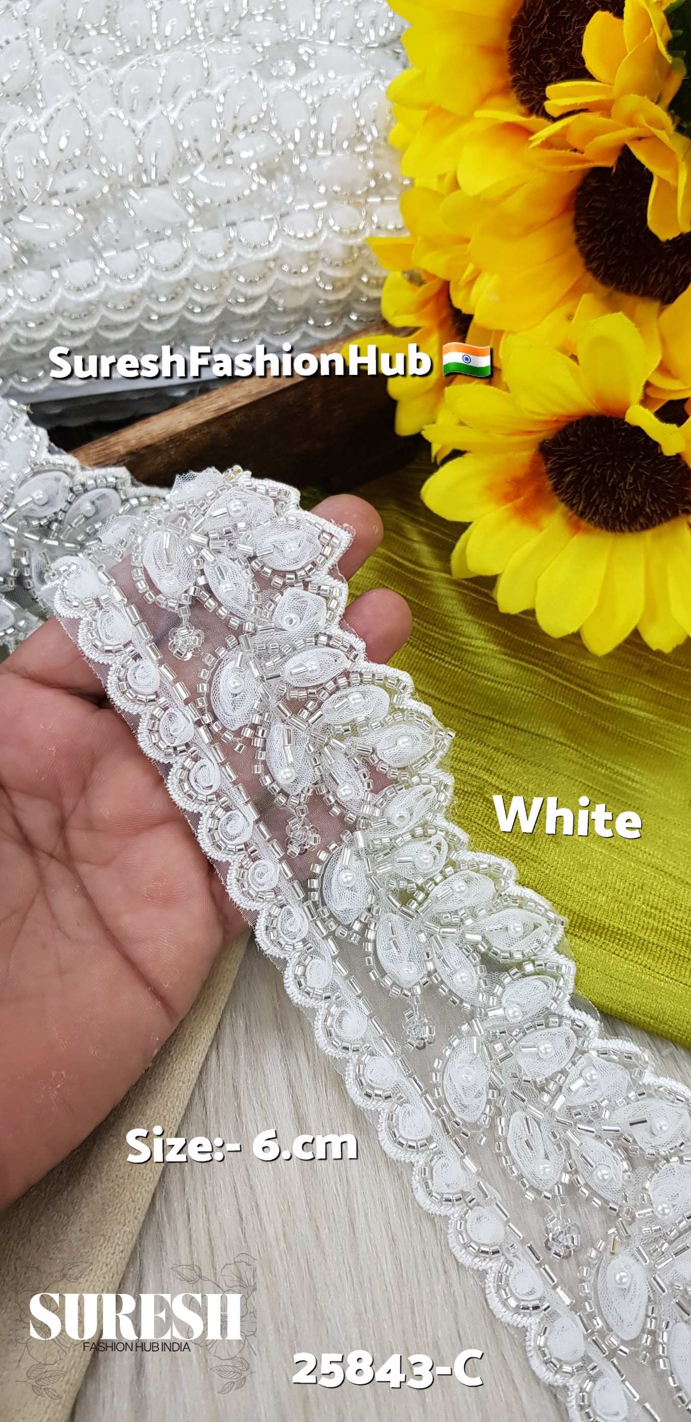 White Pearl Floral Organza Lace