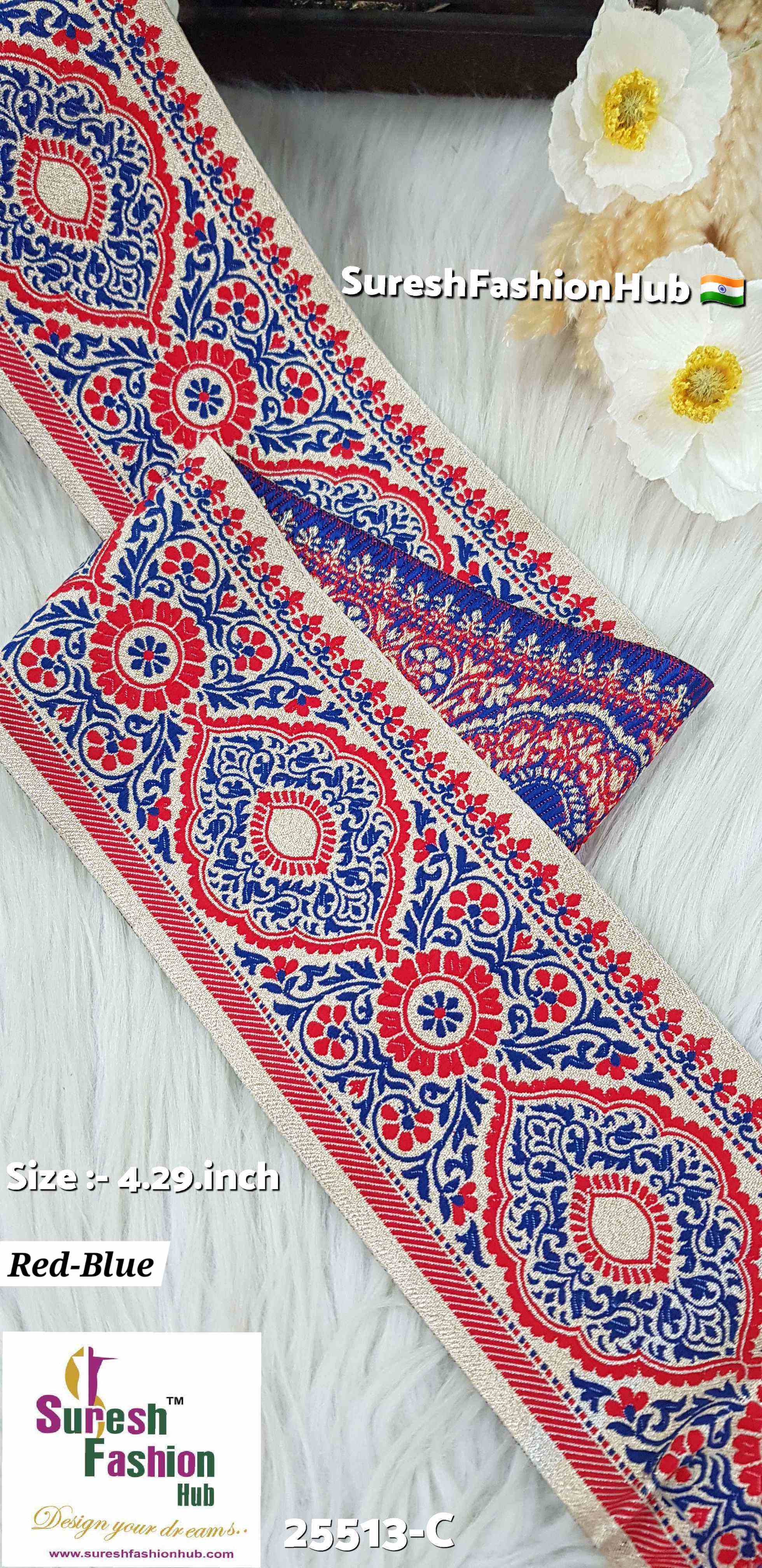 Red-Blue Heritage Banarasi Lace