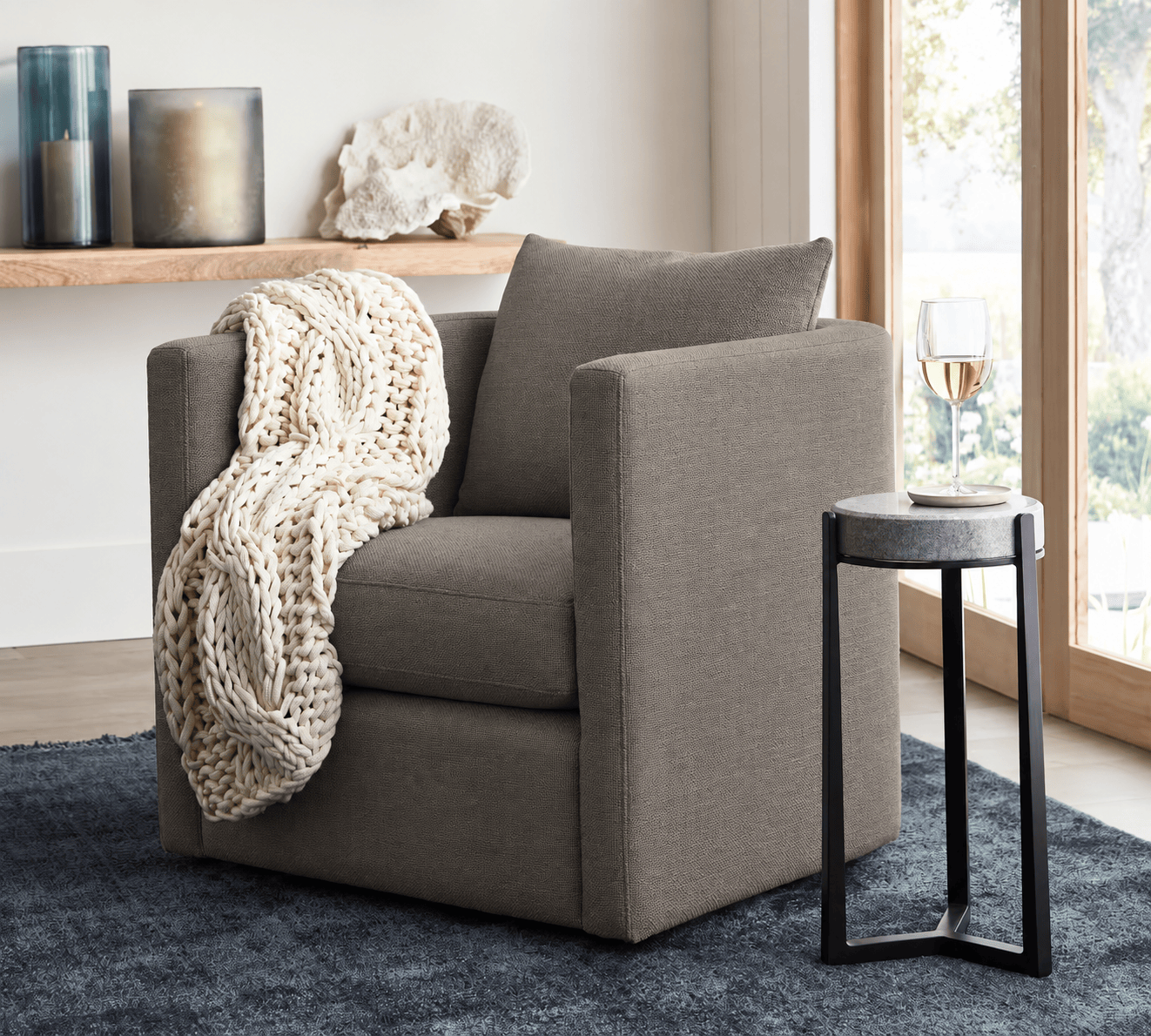 Pottery Barn | Ayden Upholstered Barrel Swivel Armchair