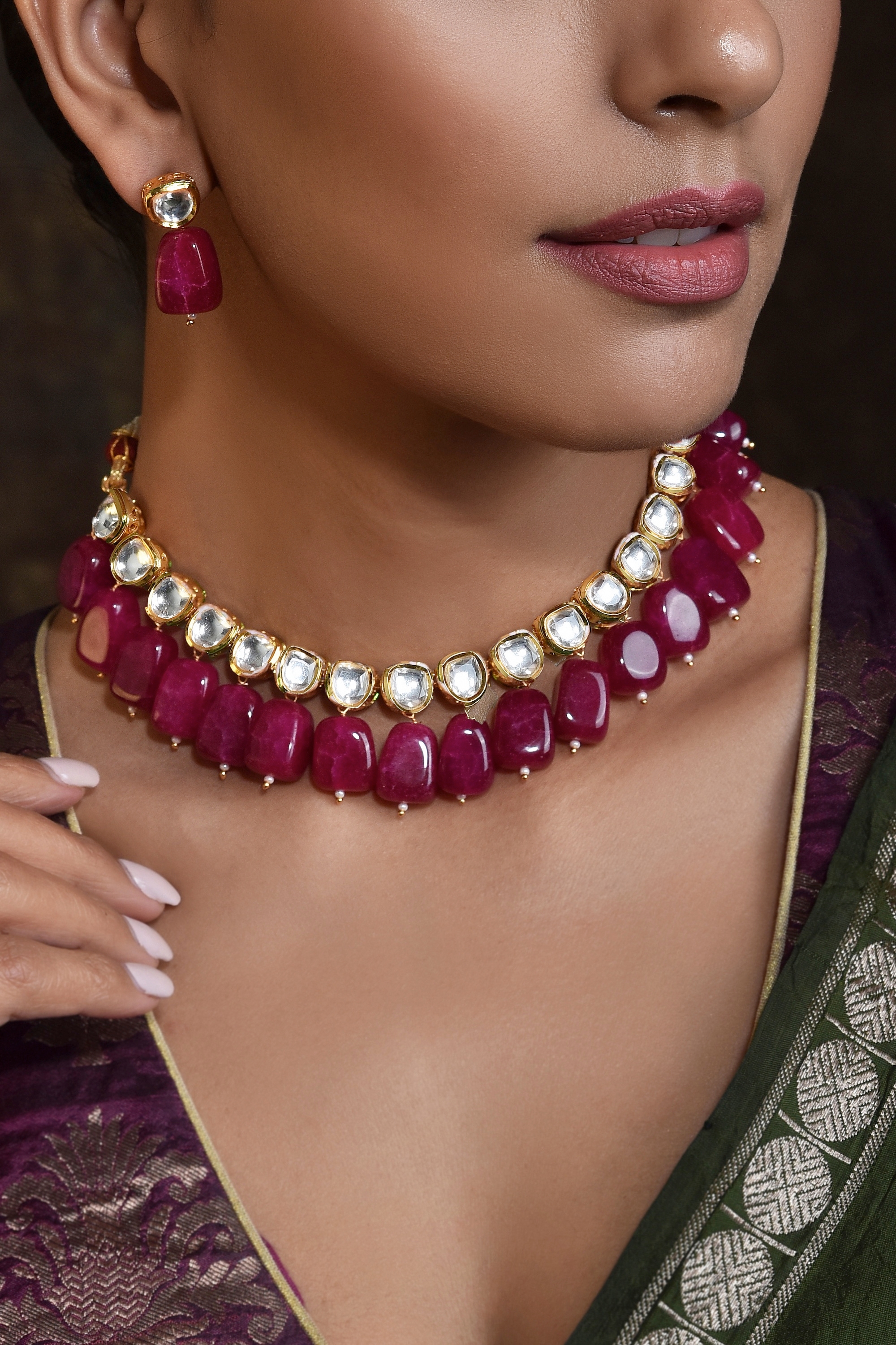 Swabhimann Jewellery | Shereena Maroon Kundan Necklace Set 2