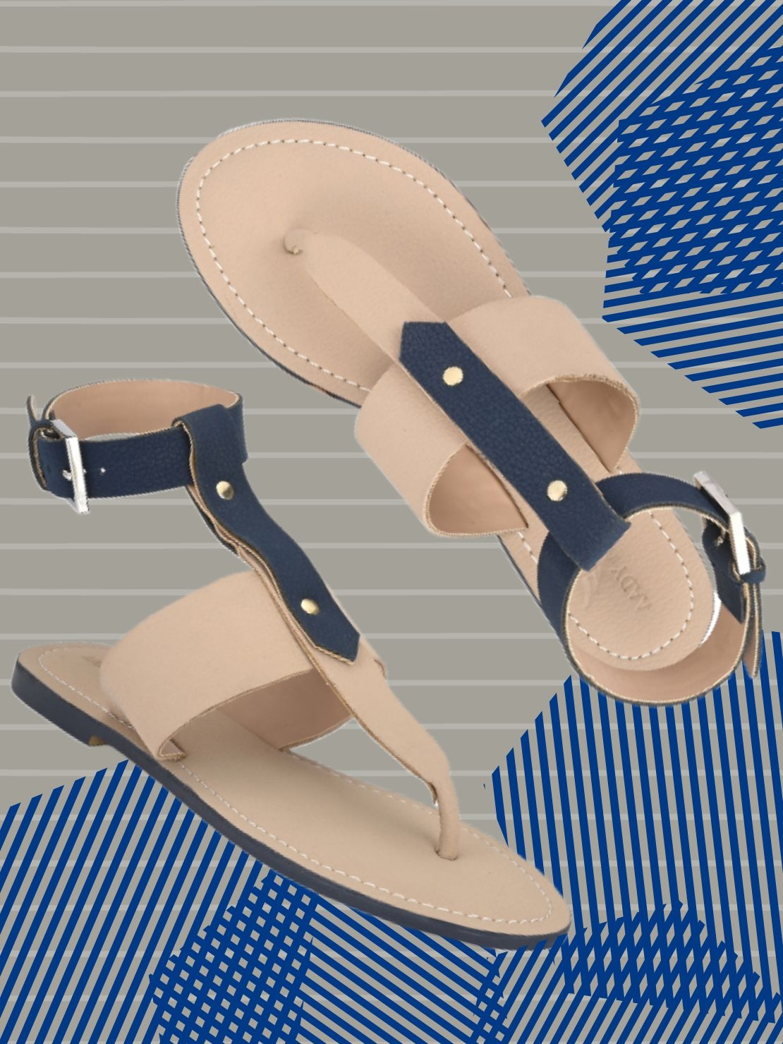 AADY AUSTIN | Aady  Austin Women's Beige/Blue faux leather Open Toe Buckel strap Flats 0