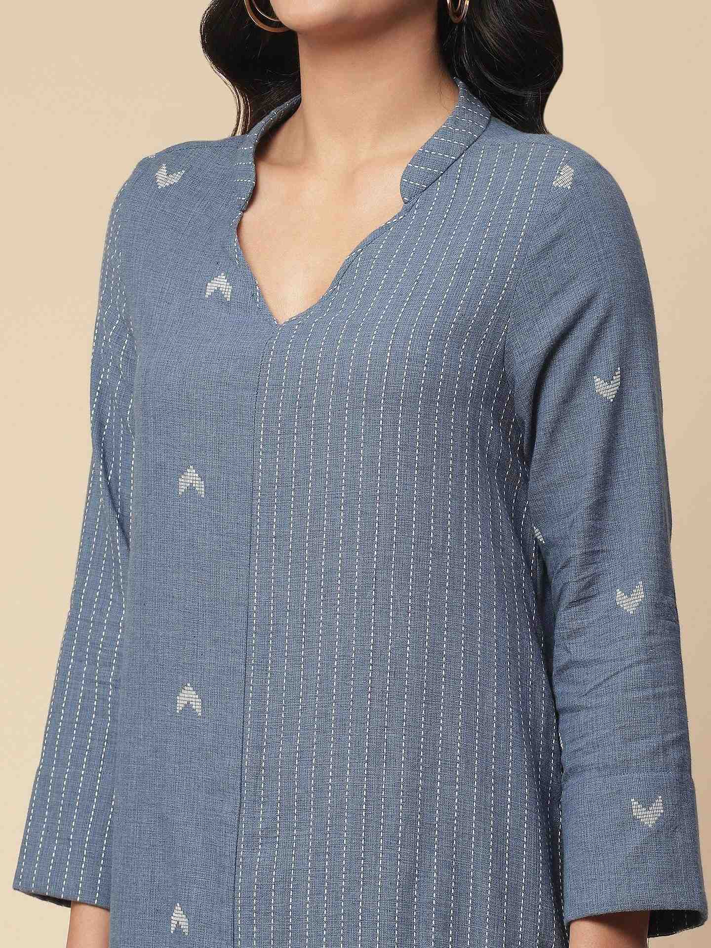 Blue Ramani Yarn-Dyed Kurta Set
