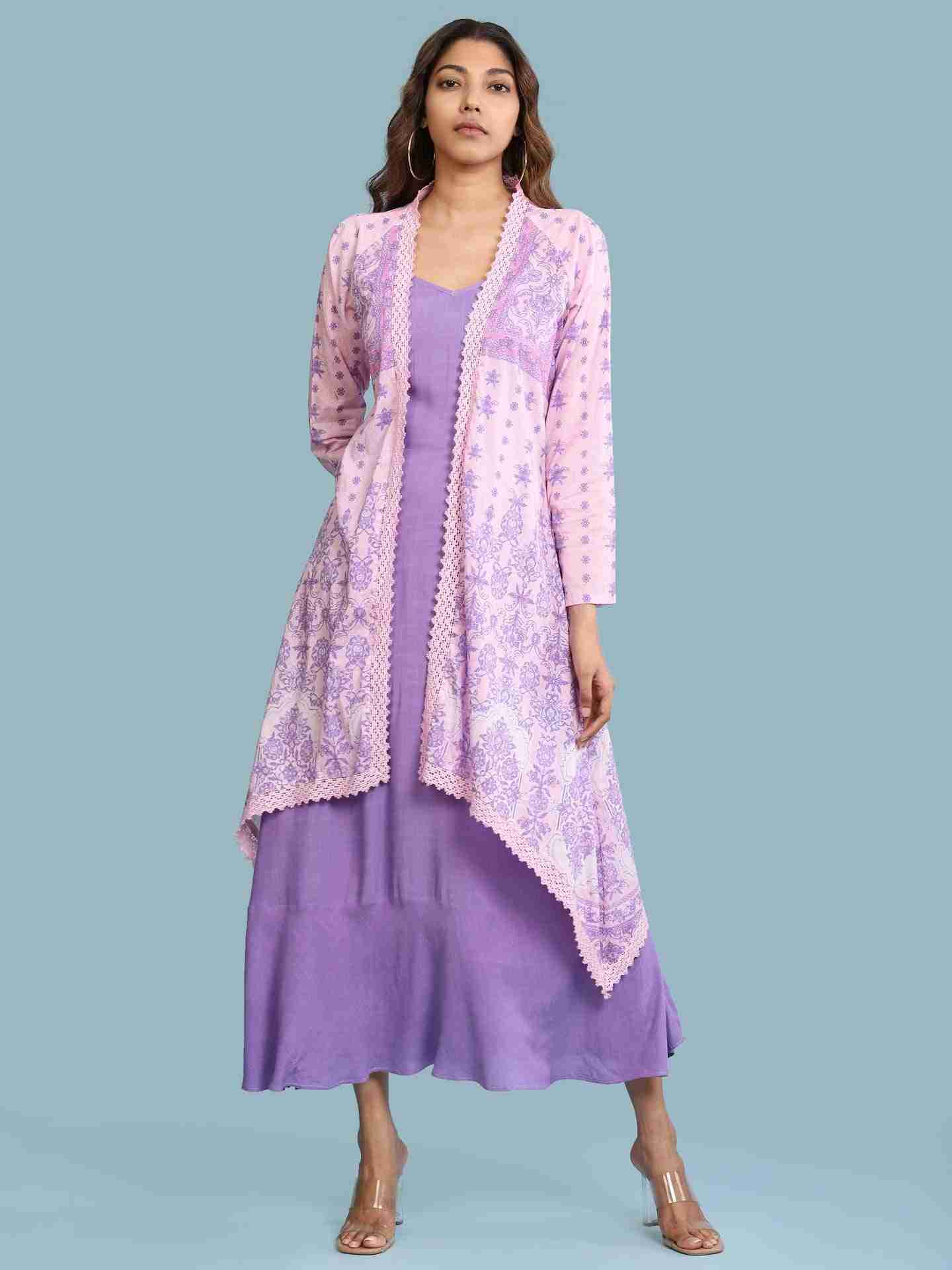 Lavender Tarini Print Long Dress