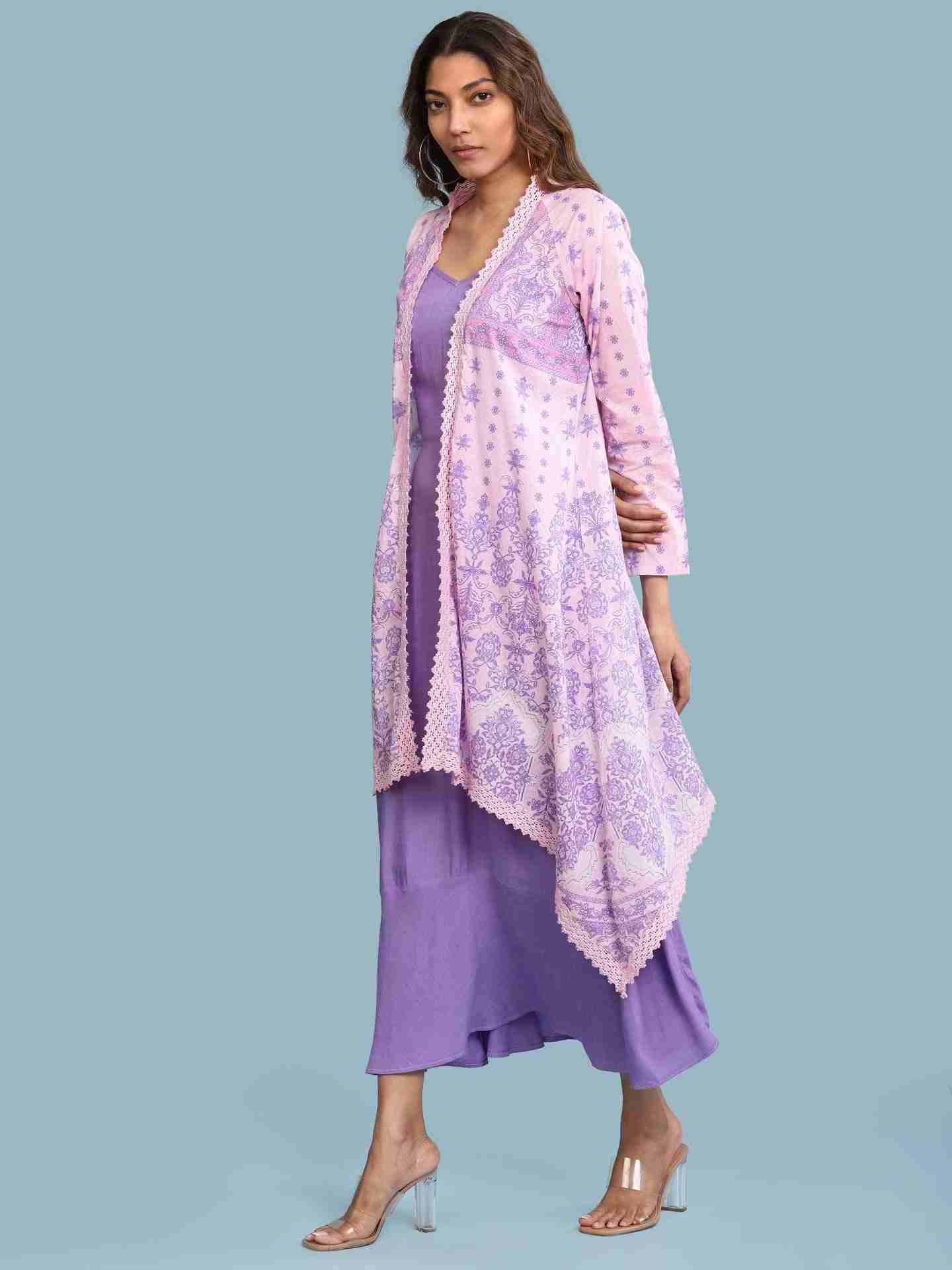 Lavender Tarini Print Long Dress