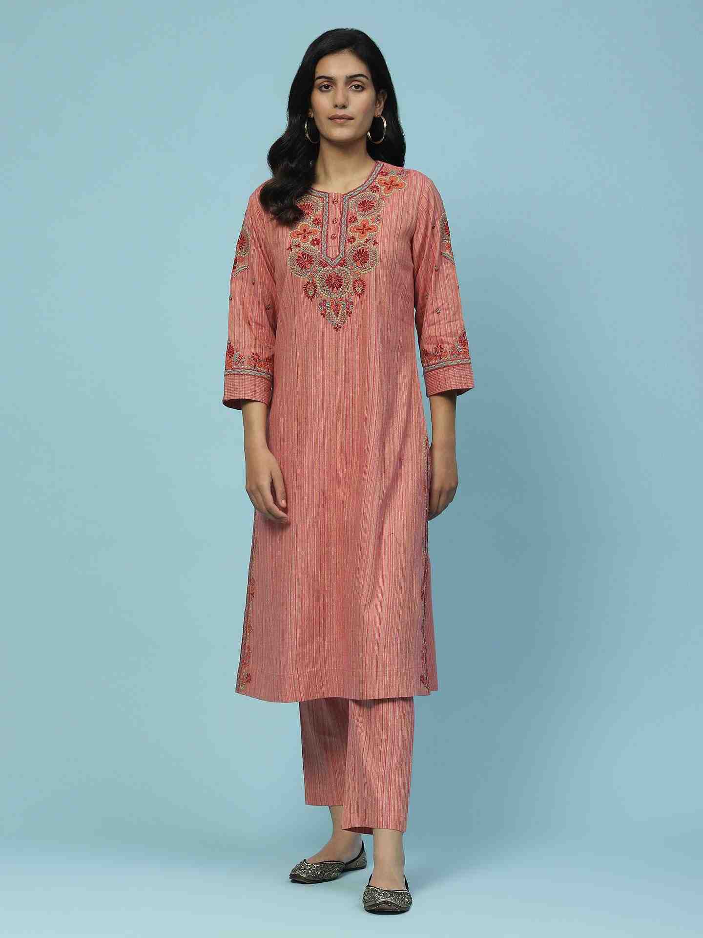 Pink Shagufta Yarn Dyed Kurta Set