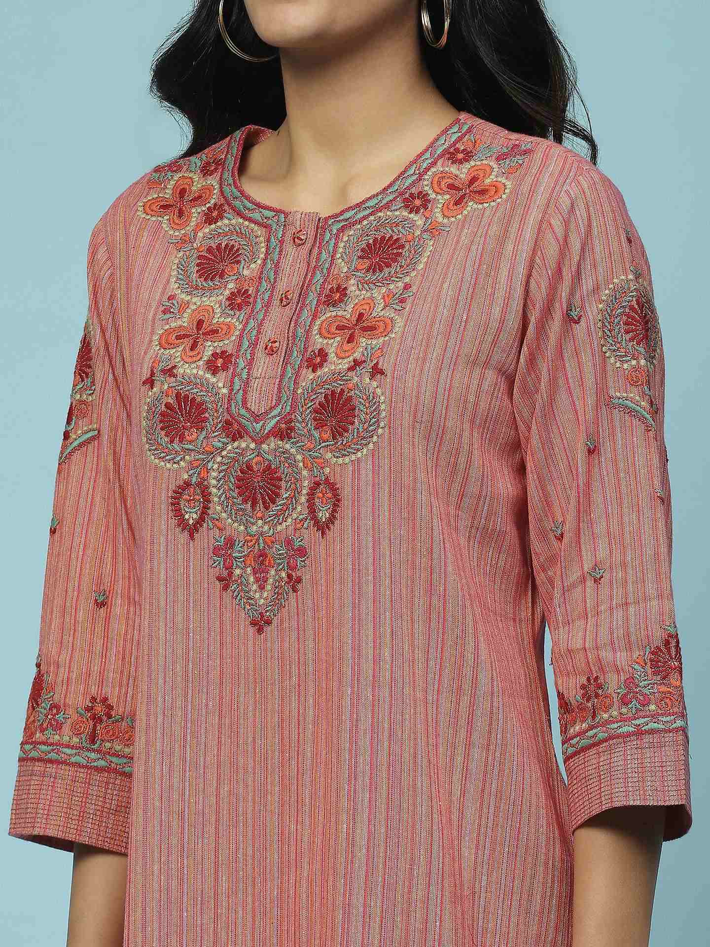 Pink Shagufta Yarn Dyed Kurta Set