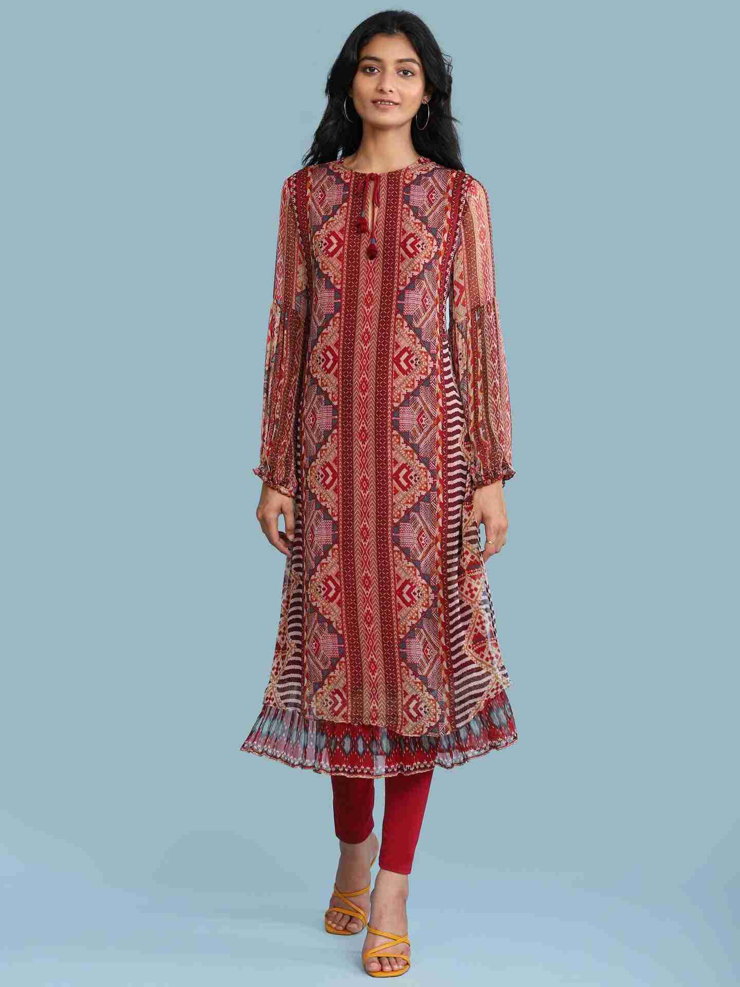 Red Nilaya Print Suit Set