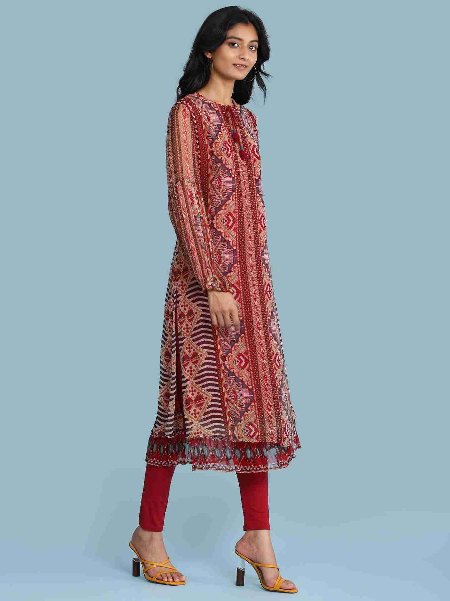 Red Nilaya Print Suit Set