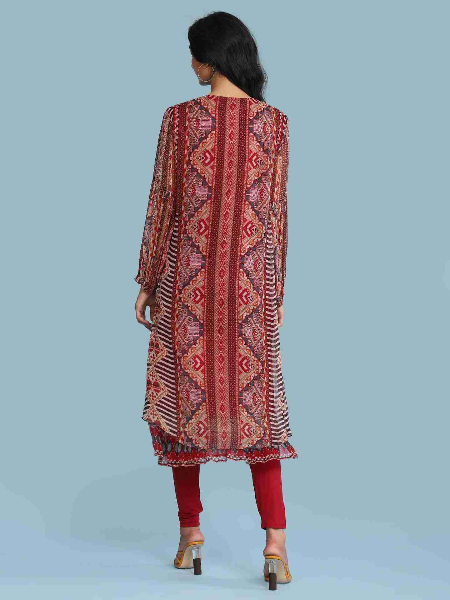 Red Nilaya Print Suit Set